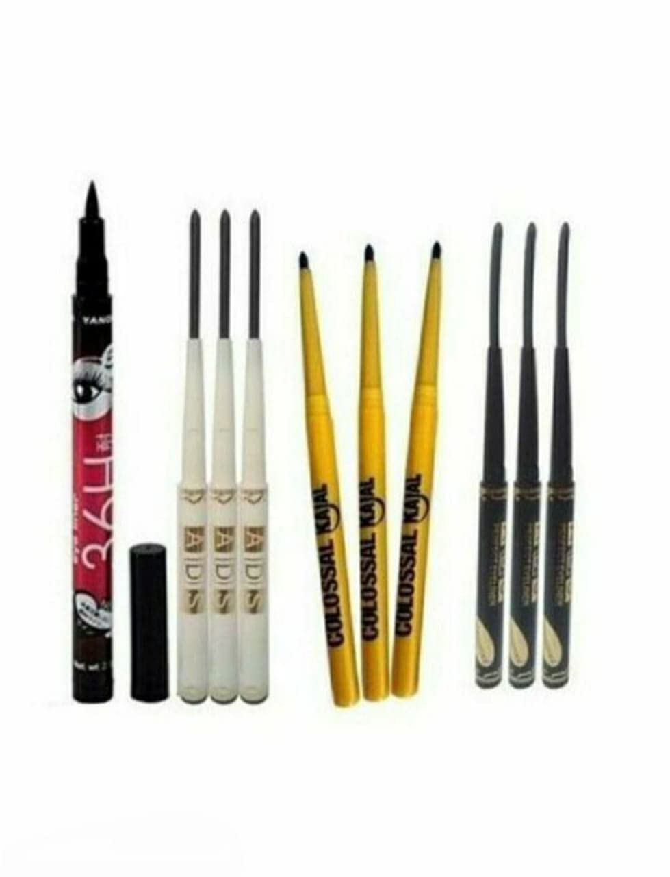 AASHIKA TRENDS Professional Waterproof Liquid Mascara & Eyeliner Set - Long Lasting Black & White Kajal Combo (6-Piece) for Dramatic Eye Makeup, Party & Wedding Looks