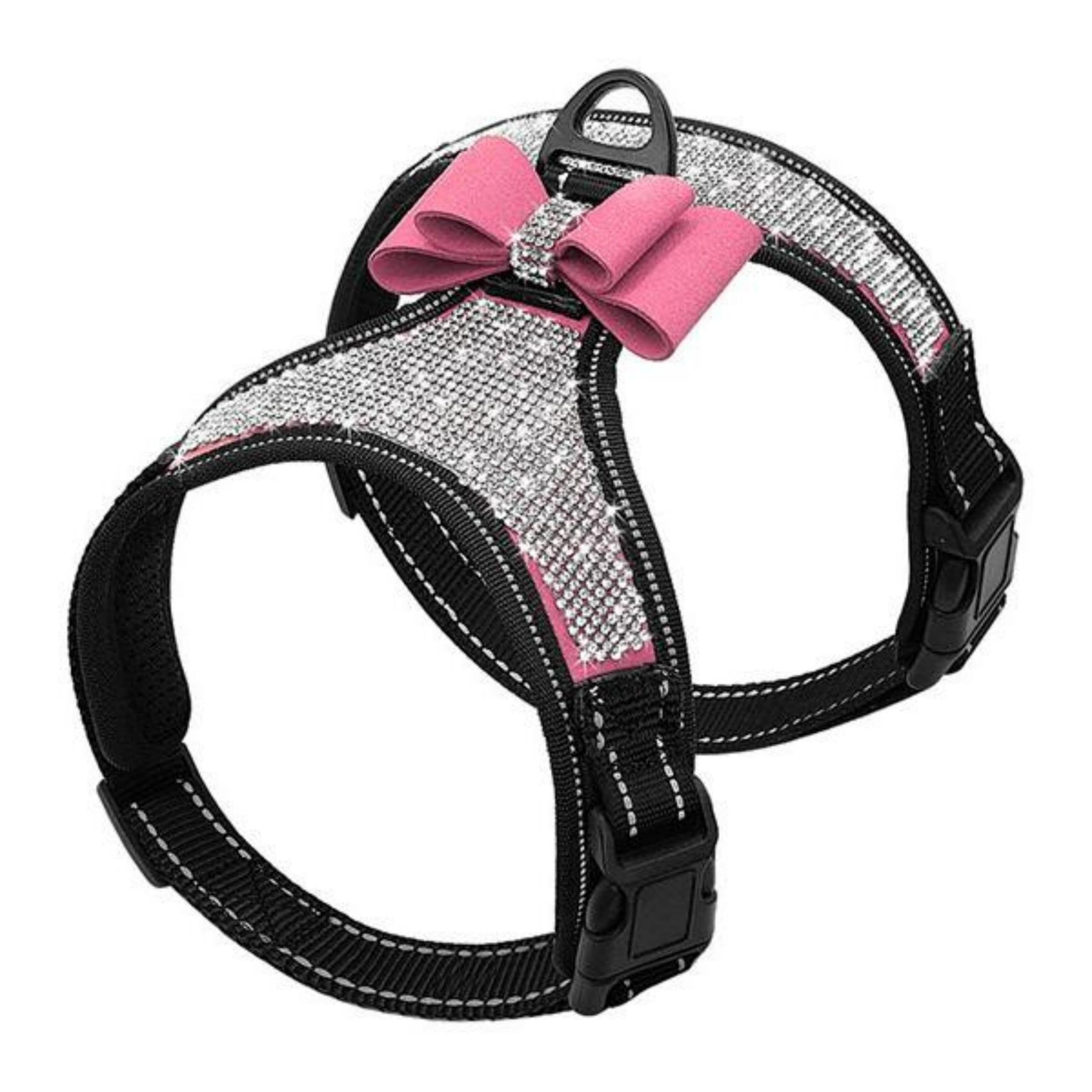 Beirui Soft Fleece Padded Dog Harness for Small & Medium Dogs - Sparkling Rhinestone Pet Vest with Adjustable Bow Tie - Reflective Safety Puppy Harness for Walking, Training & Parties (Pink, Small) | Perfect for Daily Walks, Outdoor Adventures & Special Occasions