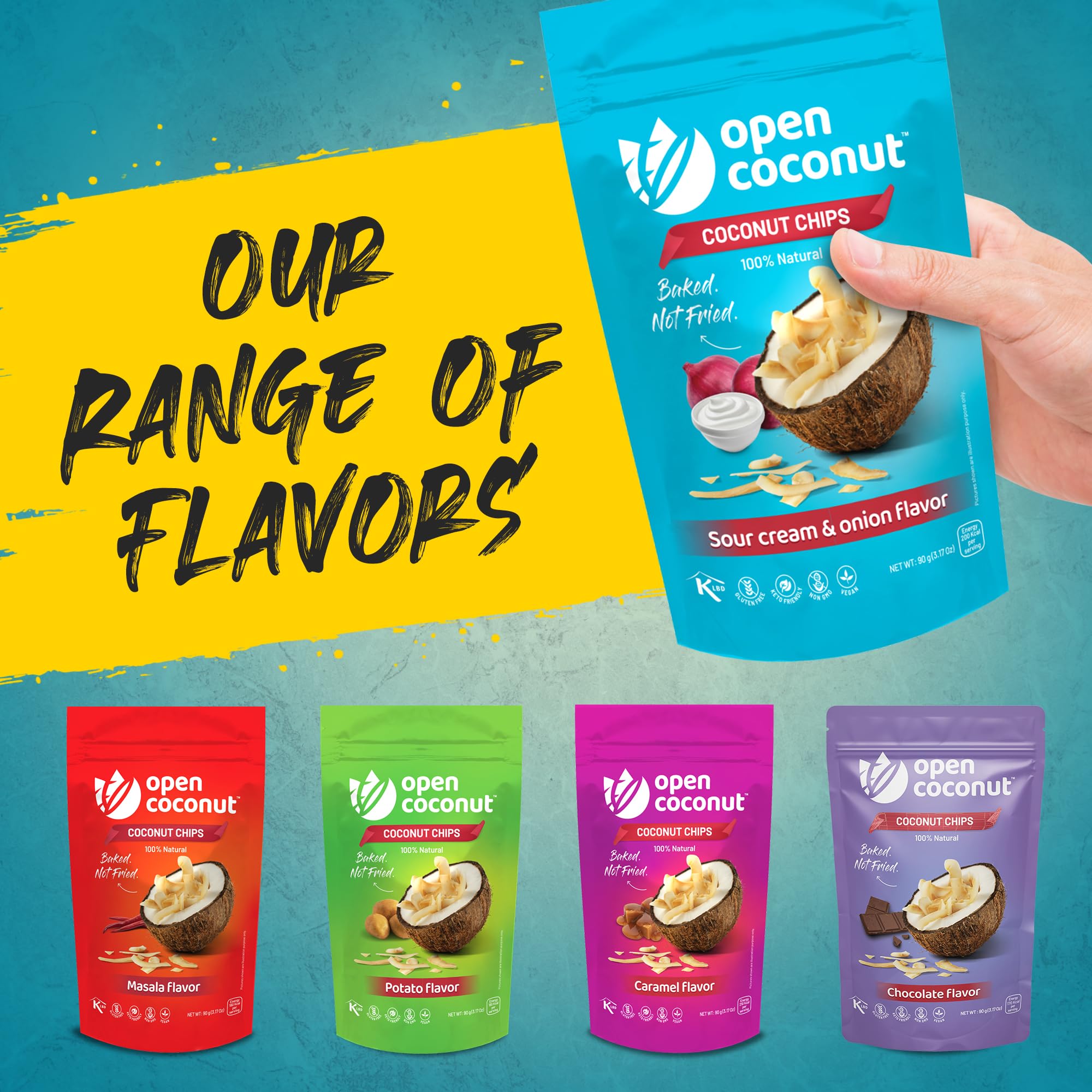 OPEN COCONUT Toasted Coconut Chips - Baked Sour Cream & Onion Flavor | Gluten Free Healthy Snack | 3.17 Oz Pack | Perfect for On-the-Go, Office Snacking & Keto Diet
