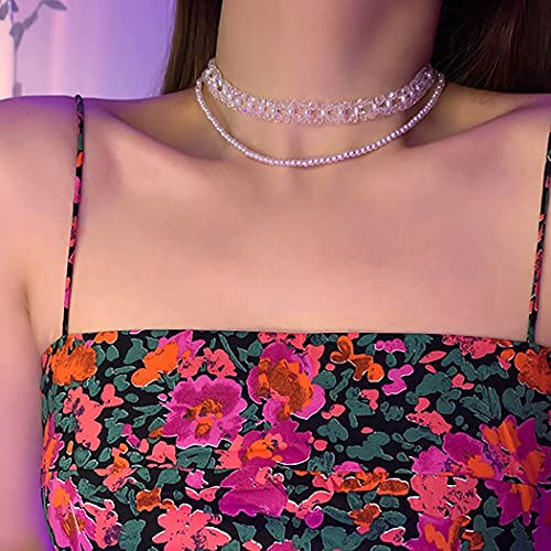 Jeairts Pearl Layered Choker Necklace - Silver Crystal Sparkly Chain Necklace Jewelry for Women & Girls | Prom, Party, Wedding & Evening Wear Accessories