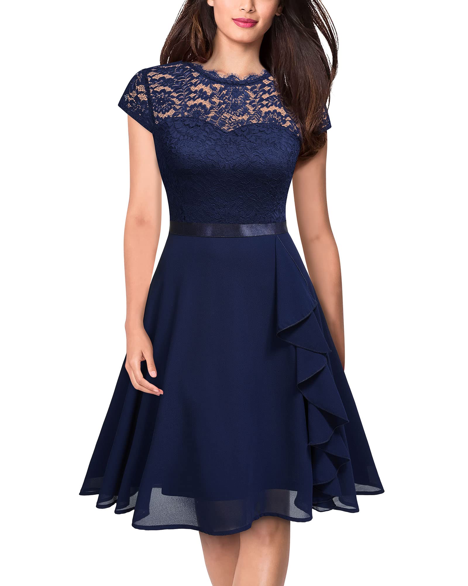 Vintage Lace Chiffon Ruffle Prom Dress for Women - Elegant Formal Evening Gown for Homecoming, Wedding Guest, and Special Occasions