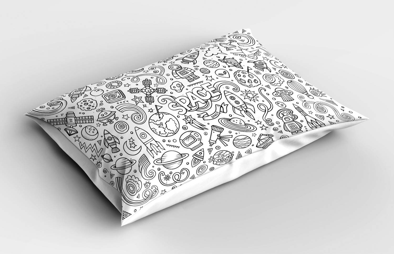 Ambesonne Cartoon Pillow Sham - Sketch Abstract Planets Doodle Drawing Style Decorative Standard Size Printed Pillowcase 30x20 Inches White & Black - Perfect for Kids' Rooms, Living Room Decor & Unique Gifts
