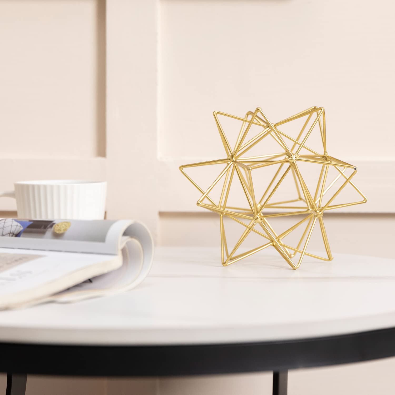 3D Gold Metal Geometric Table Top Sculpture - Abstract Home Decor for Living Room, Office & Bedroom | Modern Art Decorations for Desks, Shelves & Coffee Tables