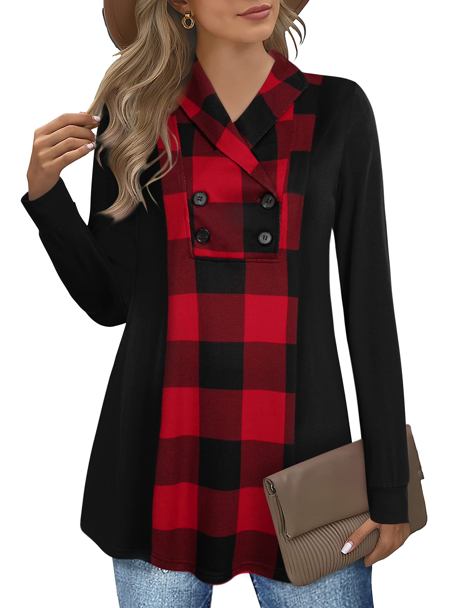 Bebonnie Women's Long Sleeve V-Neck Button Down Casual Sweatshirt Pullover Tunic Top - Soft & Comfortable Fall Winter Loungewear for Work, Office, Travel | Cozy Outfit for Yoga, Shopping, Date Nights, Autumn Walks, Holiday Parties & Weekend Brunch | Perfect for Layering with Jeans or Leggings | Great Gift for Her | Ideal for Casual Outings, Home Relaxation and Everyday Wear | Versatile for Coffee Dates, Errands, and Seasonal Festivities