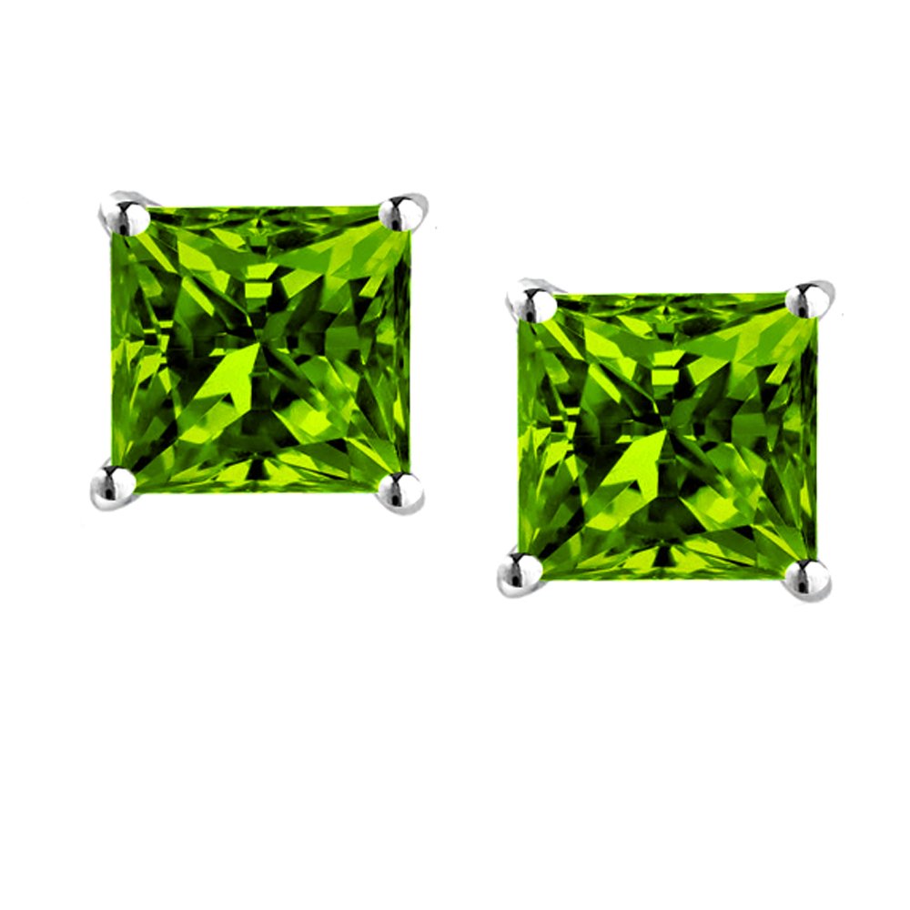 FANTOM 925 Sterling Silver Princess Cut Simulated Peridot Pendant & Earrings Set - 1ct Stone, 2ctw - Elegant Jewelry Gift for Women, Perfect for Weddings, Anniversaries & Special Occasions