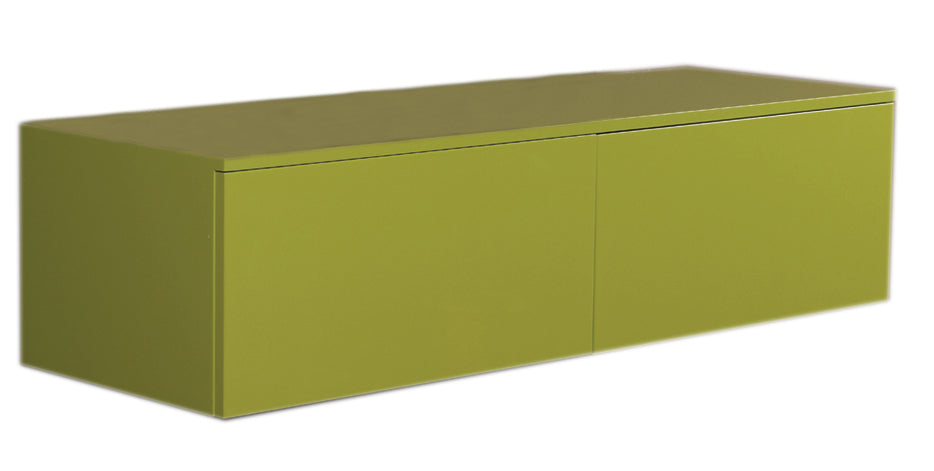 Aeri Green Lacquered Wood Wall Mount Unit with Double Drawers and Counter Top - Space Saving Storage Solution for Kitchen, Bathroom or Entryway Organization