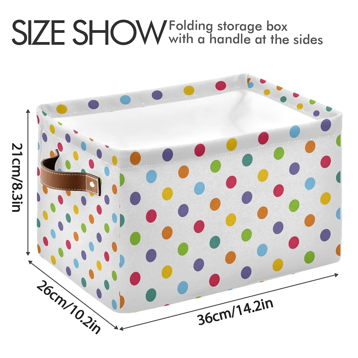 Rainbow Polka Dot Collapsible Storage Bins with Handles - Foldable Fabric Storage Cube Basket for Closet, Nursery, Bedroom & Home Office Organization (1 Pack) | Perfect for Toy Storage, Laundry Sorting & Shelf Organizing