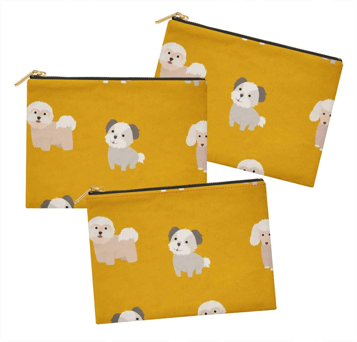 Stylish S4Sassy Gold Puppies Printed Cosmetic Bag Set of 3 - 6x8 Inch Makeup Pouch, Coin Purse & Toiletry Organizer for Women | Perfect for Travel, Gym & Daily Essentials Storage