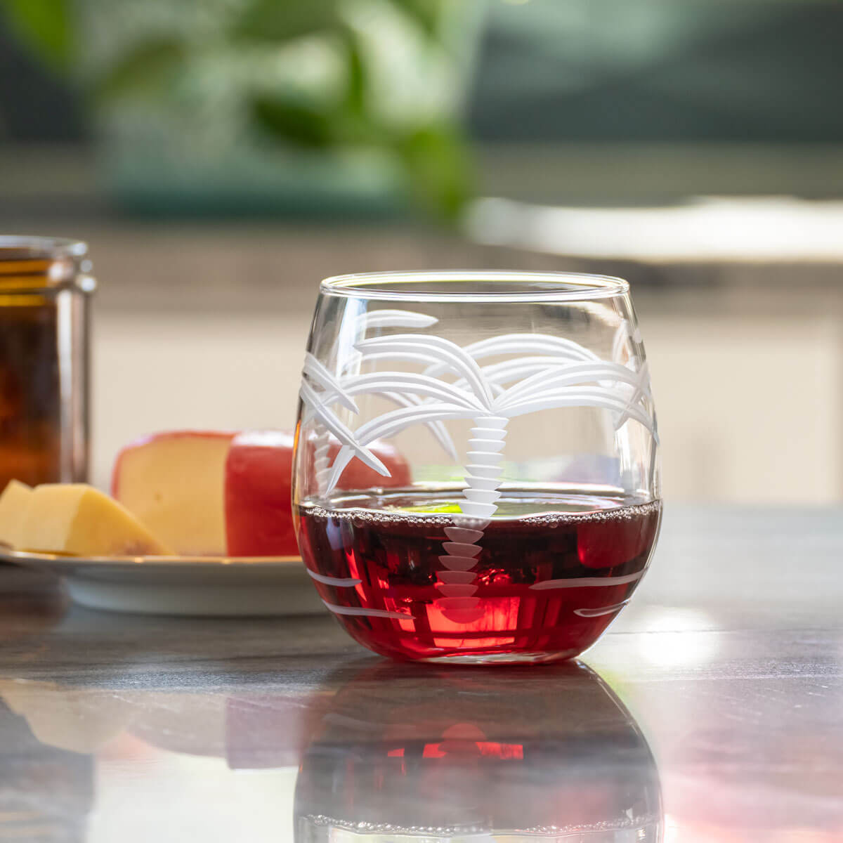 16.75oz Stemless Red Wine Glasses with Palm Tree Design - Set of 12 | Perfect for Beach Parties, Tropical Themed Events & Outdoor Entertaining