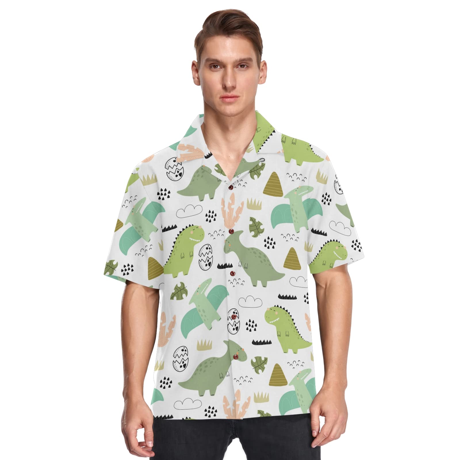 Stylish Dinosaur Print Men's Hawaiian Shirt - Breathable Short Sleeve Button Down Casual Shirt for Summer Beach Vacation, Luau Party & Tropical Outings (Size S)