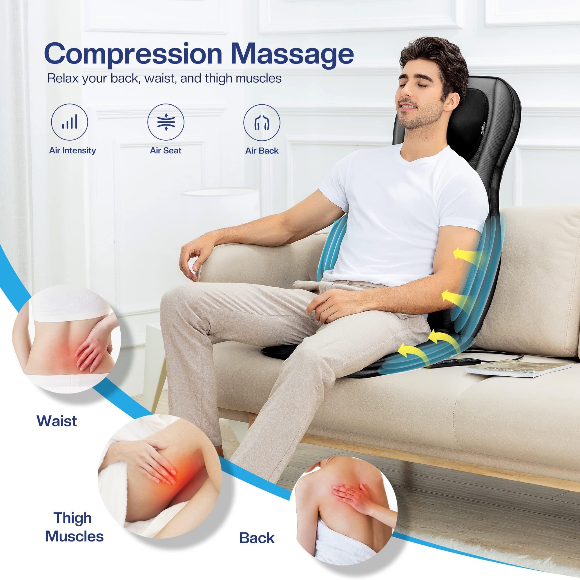 COMFIER Shiatsu Massage Chair Pad with Heat - 2D/3D Kneading & Compression Full Body Massager for Back, Shoulder, Thighs - Perfect Gift for Mom & Dad (Black) - Relieve Stress at Home or Office