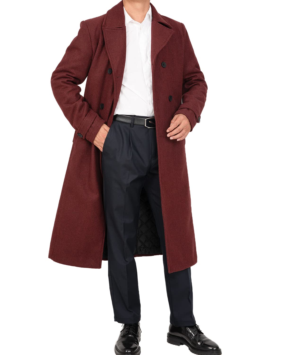 Men's Long Wool Blend Double Breasted Trench Pea Coat - Winter Wool Overcoat Top Coat for Business, Office & Formal Occasions