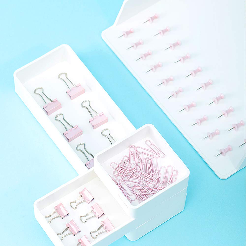 Metal Paper Clips & Binder Clips Set - Assorted Sizes with Push Pins - Cute Pink Office Supplies for Desk Organization - Perfect for School, Office & Home Workspace