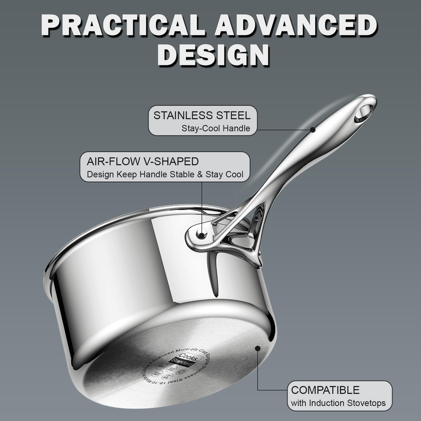 Premium 10-Piece Stainless Steel Cookware Set - Multi-Ply Clad Pots & Pans with Stay-Cool Handles | Dishwasher & Oven Safe up to 500°F | Professional Kitchen Essentials for Home Chefs | Perfect for Sautéing, Boiling & Baking
