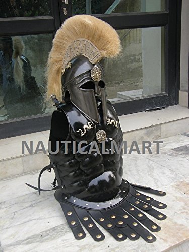 Greek Corinthian Helmet with Muscle Armor - Black Antique Finish - Spartan Warrior Costume, LARP, Cosplay & Historical Reenactment