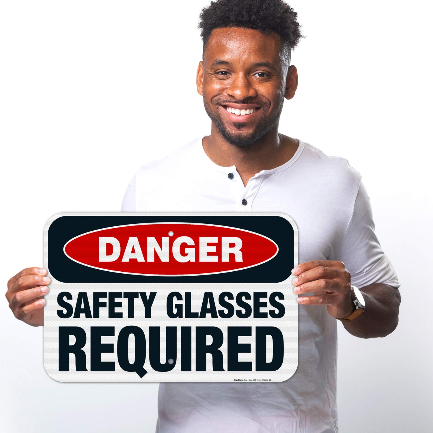 Danger Safety Glasses Required Sign - OSHA Compliant 12x18 Inches, 3M EGP Reflective .063 Aluminum, Fade Resistant for Indoor/Outdoor Use - Made in USA | Perfect for Construction Sites, Warehouses & Industrial Safety Areas