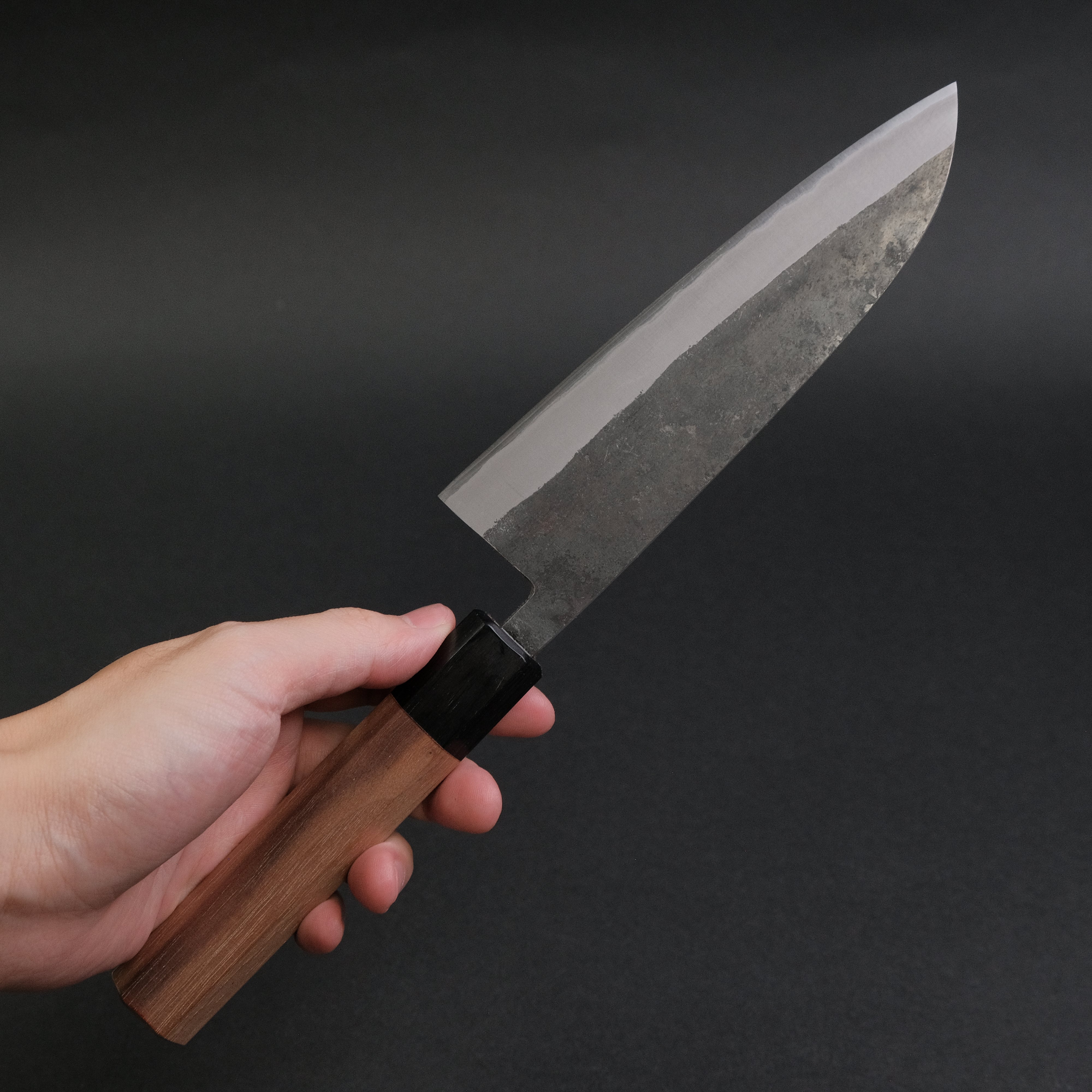 Hitohira Harima Forged Blue #2 Stainless Clad Kurouchi Santoku Knife with Walnut Handle - Japanese Kitchen Knife for Slicing, Dicing & Chopping Vegetables, Meat & Fish