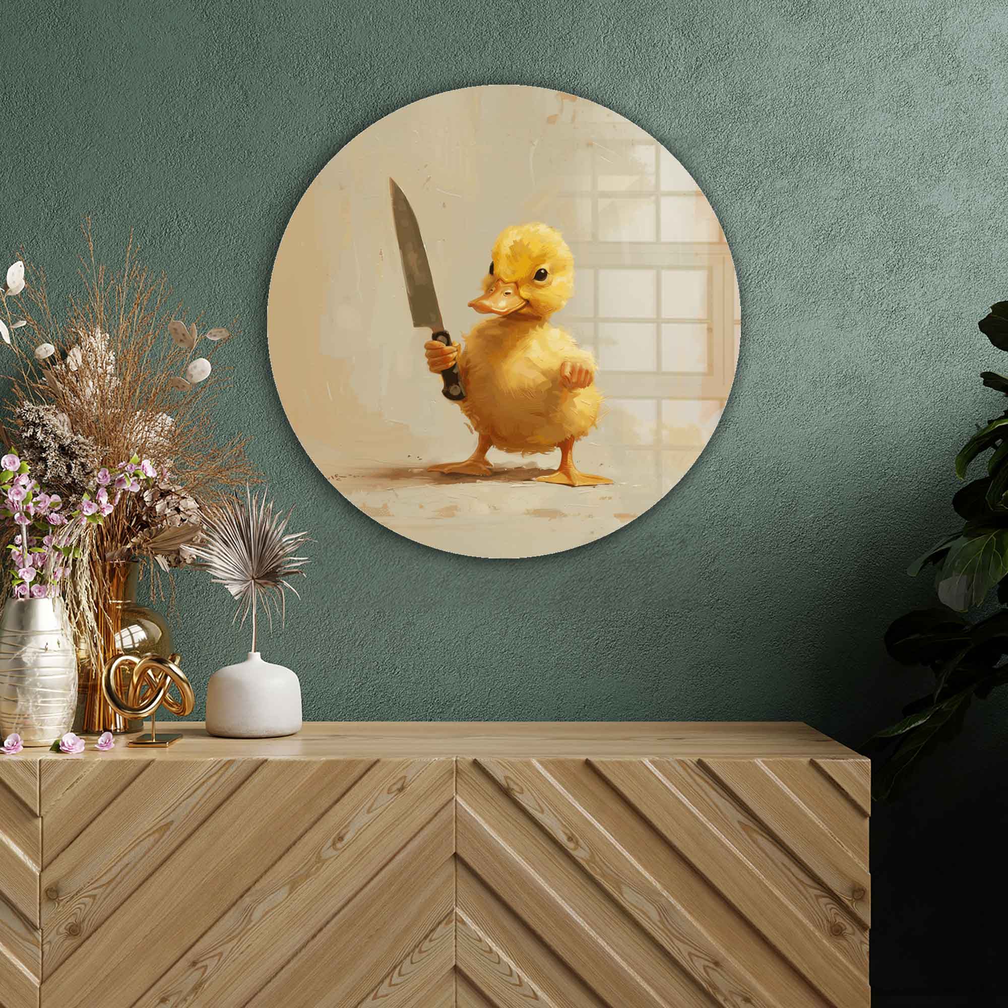 Blade Duckling Rounded Glass Wall Art - Modern Home Decor for Living Room, Bedroom & Office - Shatterproof Glass Wall Hangings