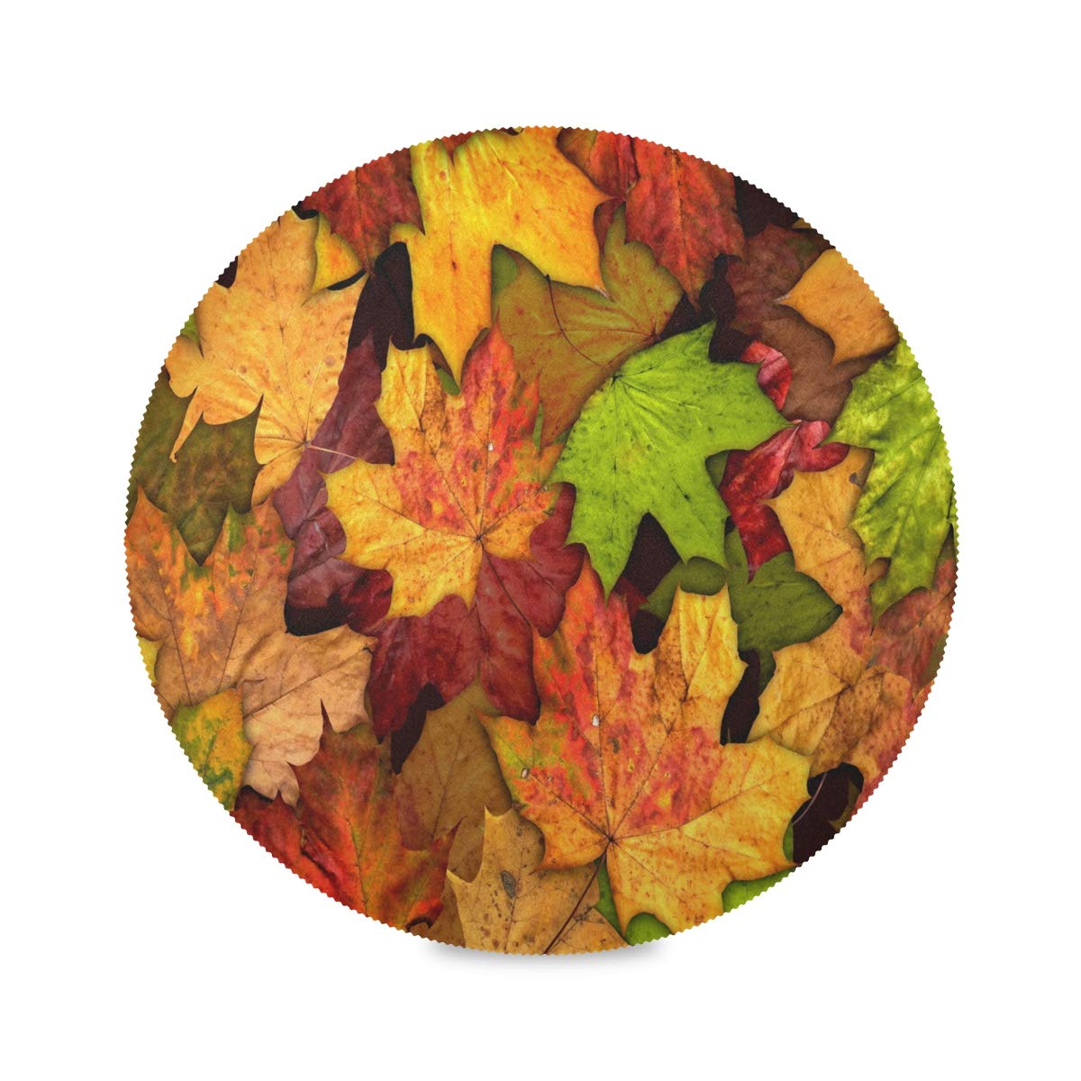 4-Pack Autumn Leaves Round Placemats - 15 Inch Fall Table Mats with Maple Leaf, Sunflower & Pumpkin Design for Kitchen, Dining Table, Dinner, Kids Holiday Party - Perfect for Thanksgiving, Halloween Decor & Seasonal Home Decorating