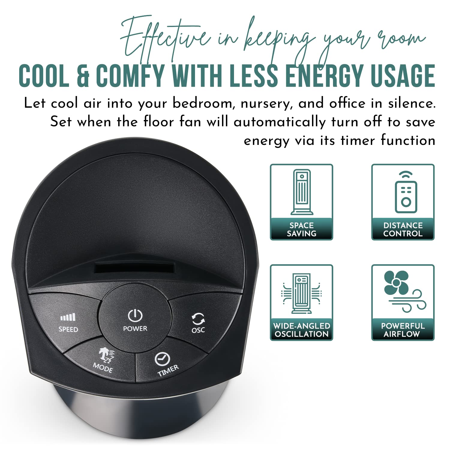 SA Products 36” Oscillating Tower Fan with Remote - 3 Speed Settings, 3 Modes, LED Display & Timer - Ultra Quiet Standing Floor Fan for Bedroom, Office, Living Room - Perfect for Home Cooling, Nursery & Workspaces - Black