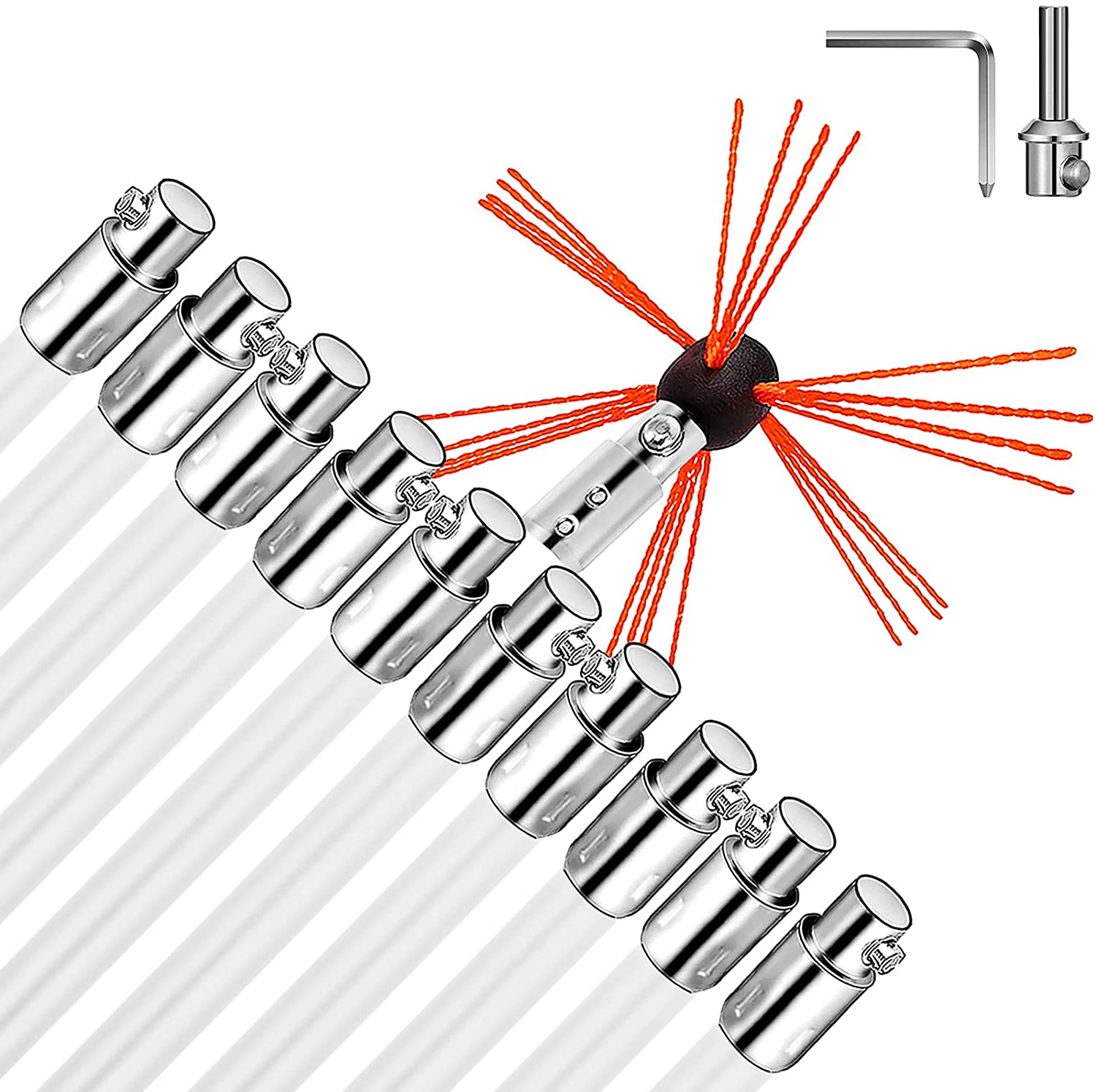 33 FT Chimney Sweep Brush Kit with 10 Nylon Rods - Rotary Drill Powered Chimney Cleaning Tool with Locking System S3087 for Fireplace, Wood Stove & Pellet Stove Maintenance