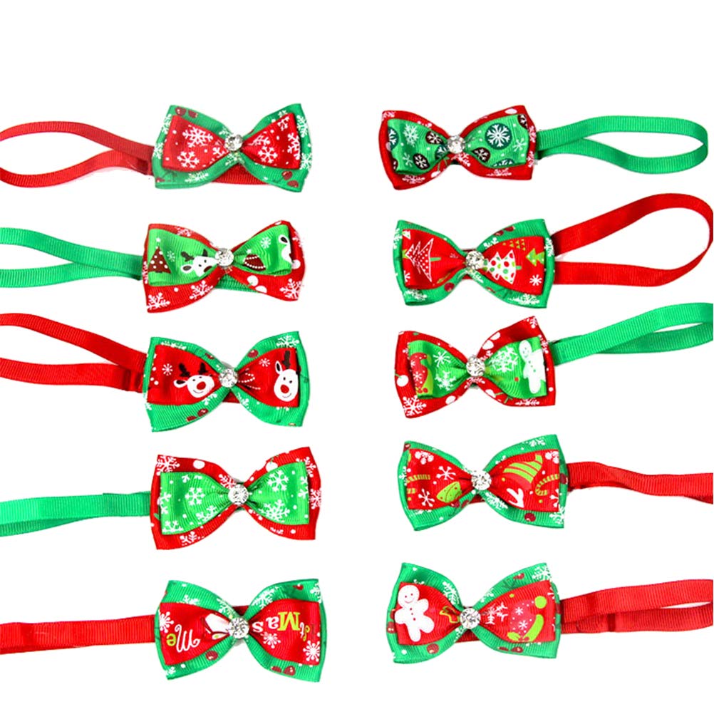 TEHAUX 15Pcs Christmas Pet Dog Bow Ties - Adjustable Holiday Dog Collar Neckties for Small Medium Large Dogs (Mixed Colors) - Perfect for Christmas Parties, Pet Photos & Festive Celebrations