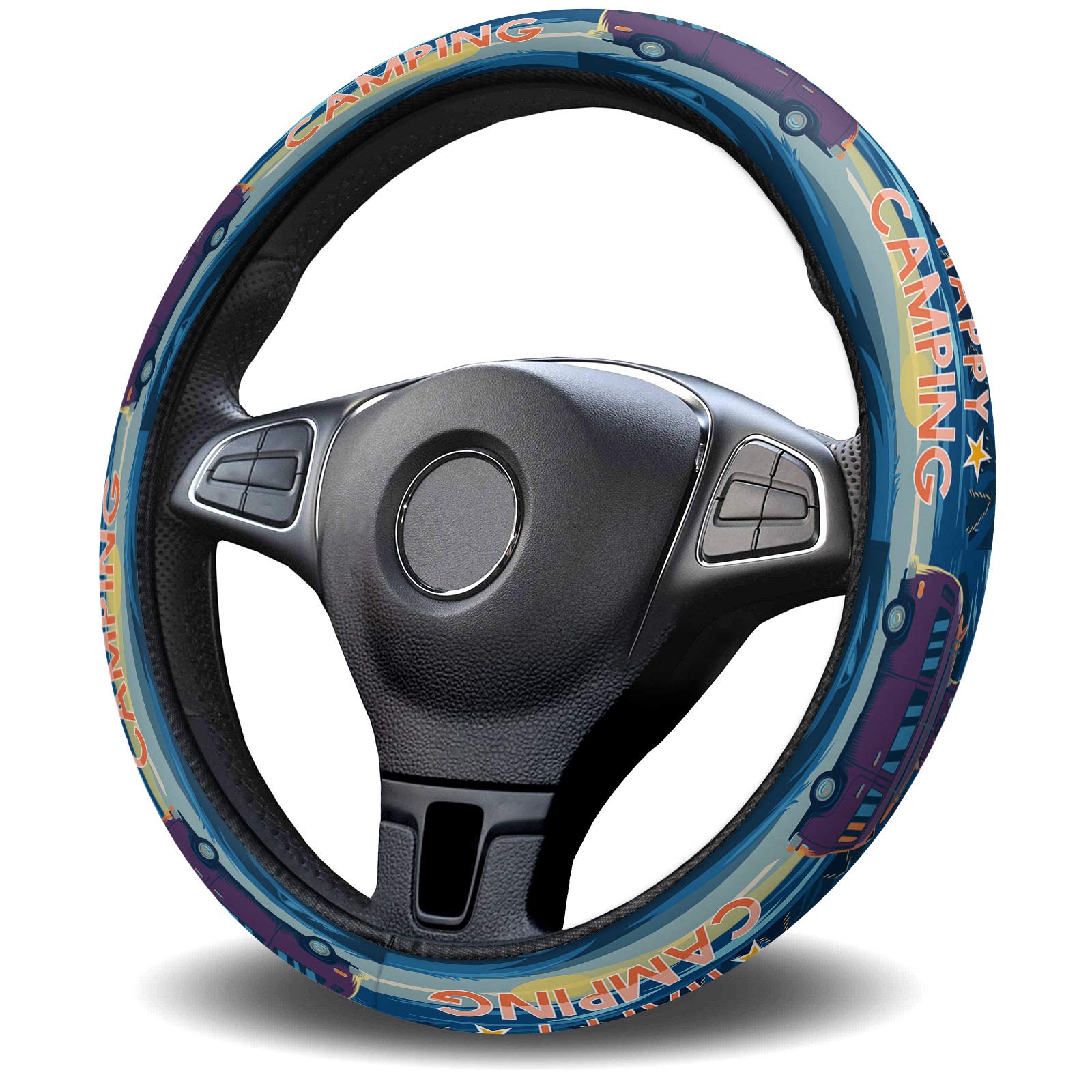 Universal 15-inch Anti-Slip Steering Wheel Cover for Cars, Trucks & SUVs - Washable Starry Night Design - Comfort Grip for Men & Women - Perfect for Road Trips, Camping & Daily Commuting