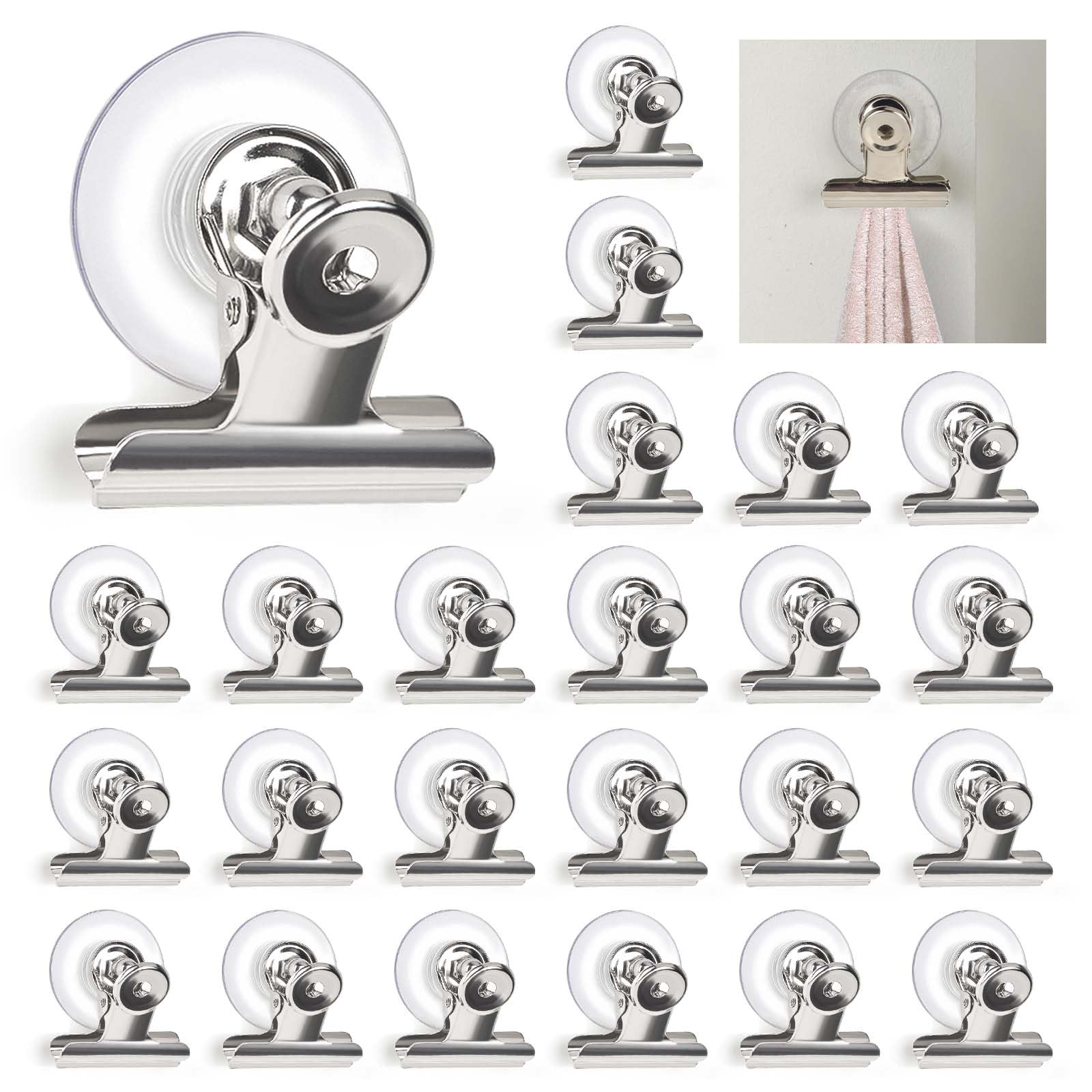 24Pcs Clear Suction Cup Clips for Windows - Strong Suction Clamp Holders for Home & Office - Perfect for Hanging Photos, Decorations, Kitchen Utensils & Organizing Small Items