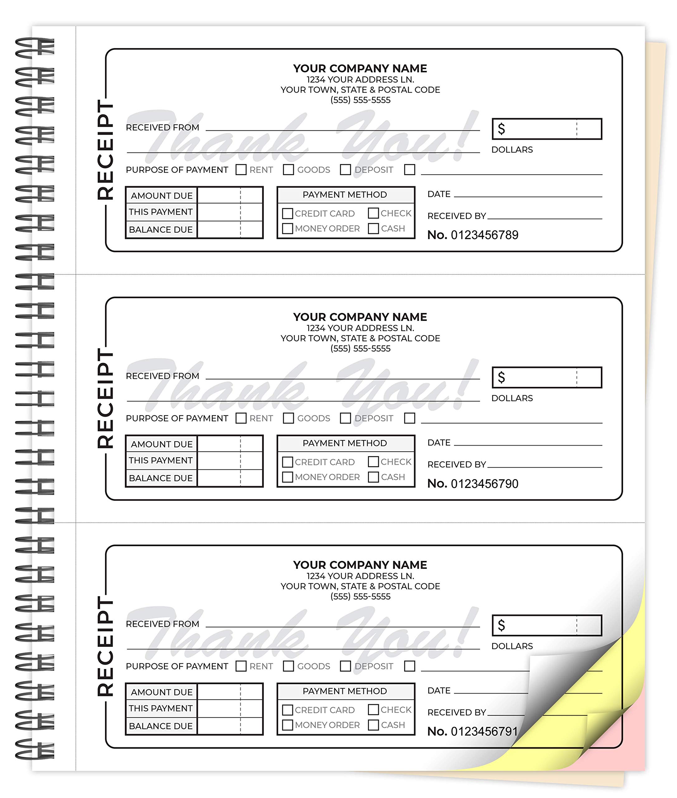 Custom Printed Carbonless Receipt Books 8.5