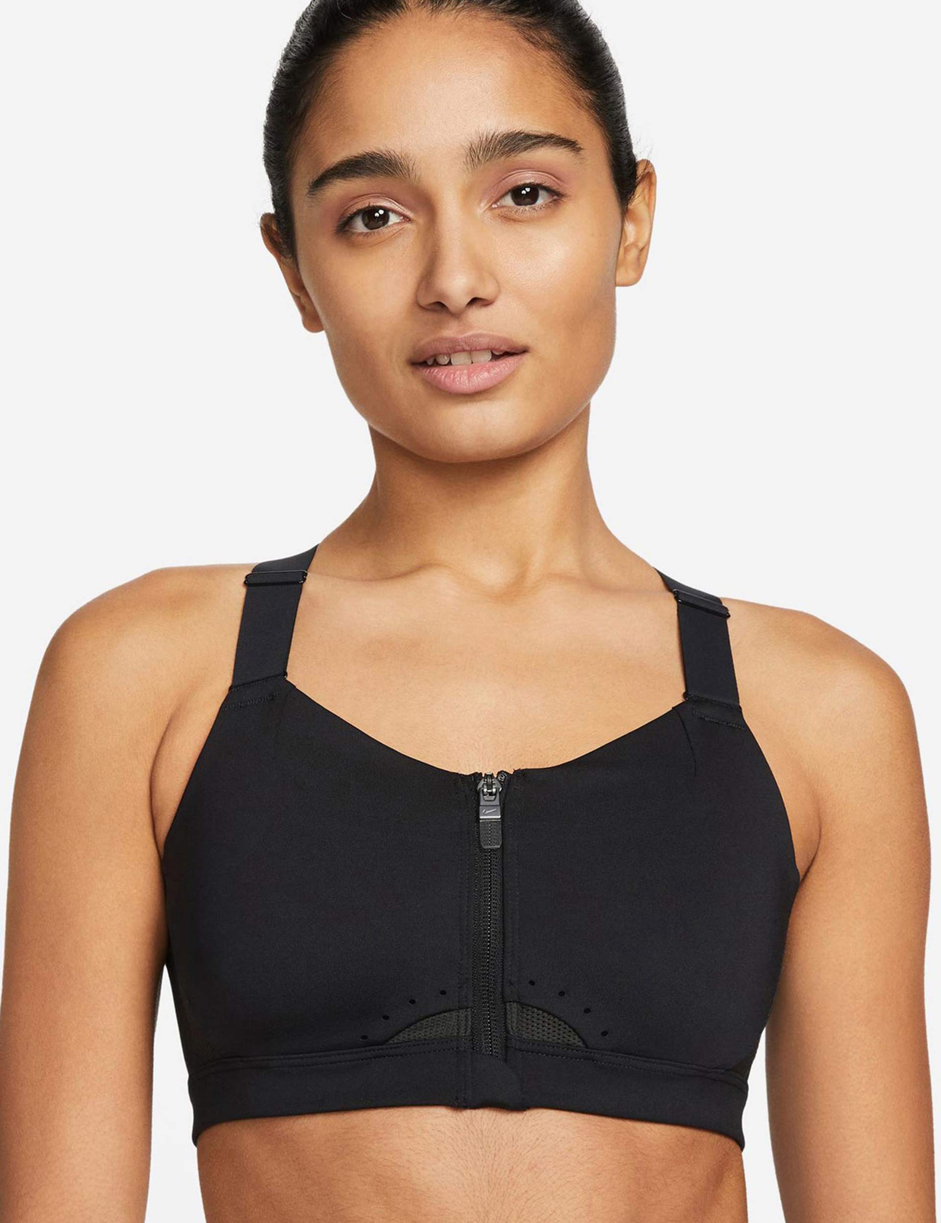 Nike Dri-FIT Alpha Padded Zip Front Sports Bra - Black/Dark Smoke Grey - High Impact Workout, Running & Gym Training Support for Women
