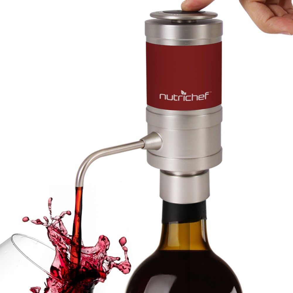 NutriChef Automatic Electric Wine Aerator & Dispenser with Metal Decanter Spout - Perfect for Red and White Wine - Ideal for Home Bars, Dinner Parties & Wine Tasting Events