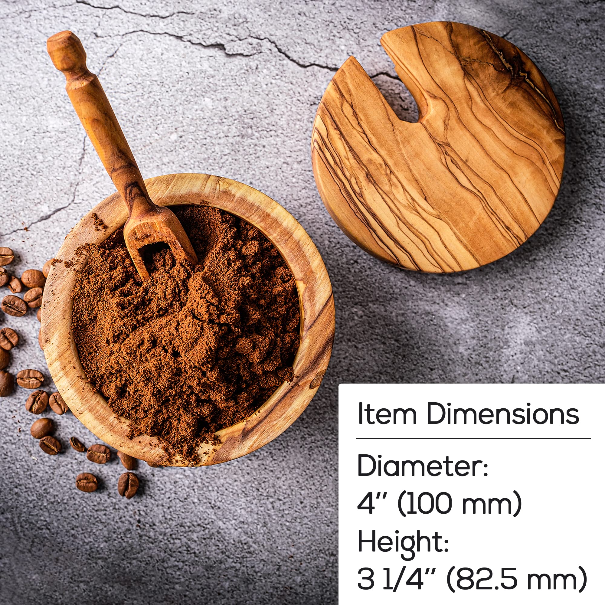 Handmade Natural Olive Wood Salt Cellar with Lid & Spoon - Solid Wood Salt & Spice Box, Stylish Countertop Salt Holder for Kitchen, Dining Table & Gift Giving