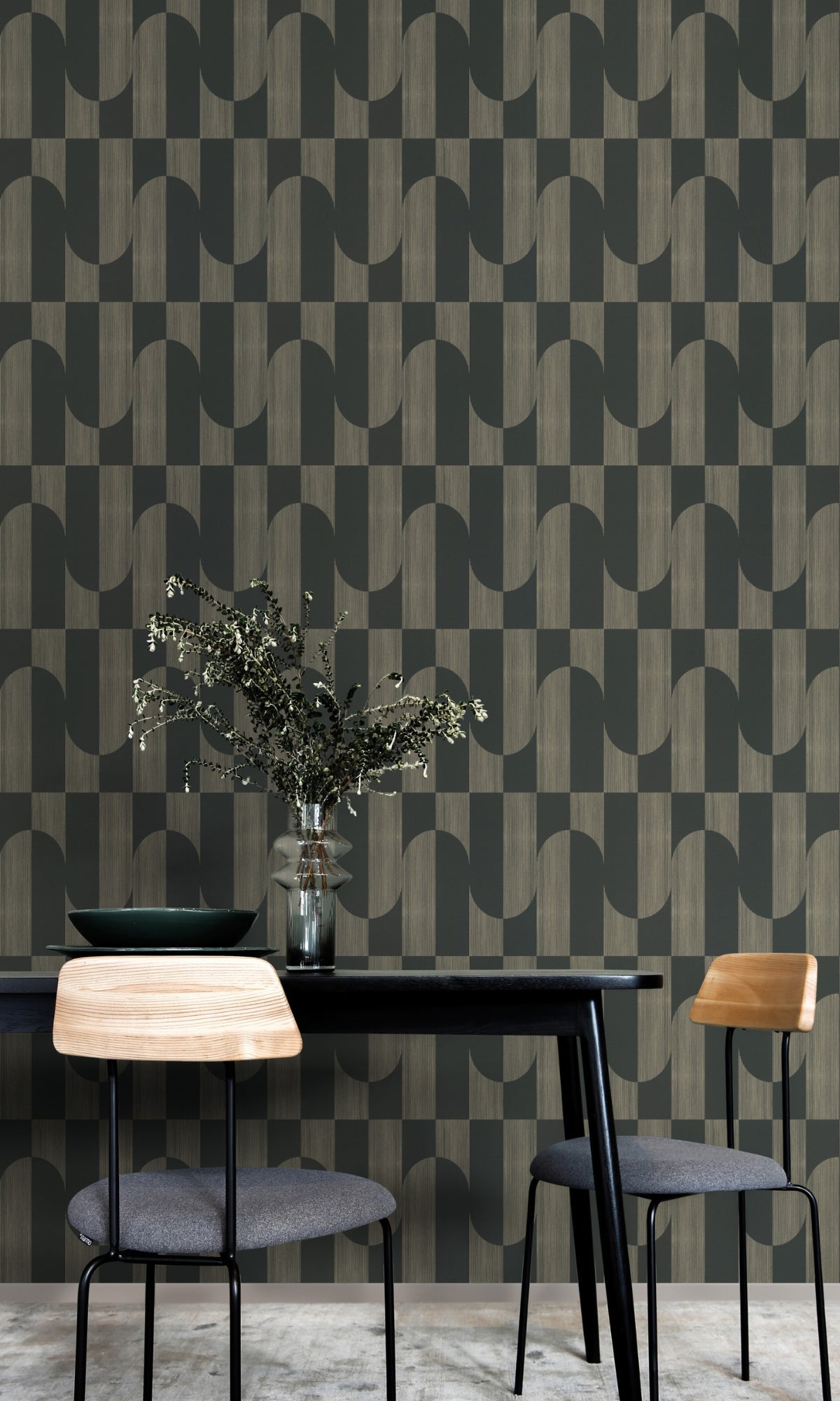 Black Retro Funky Geometric Wallpaper R8378 - Peel and Stick Removable Wallpaper for Bedroom, Living Room & Office Decor