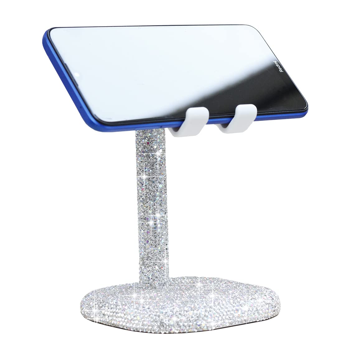 Sparkling Rhinestone Crystal Phone Stand - Adjustable Desktop Holder for iPhone, Samsung & Smartphones - Elegant Desk Accessory for Home, Office & Travel (White)