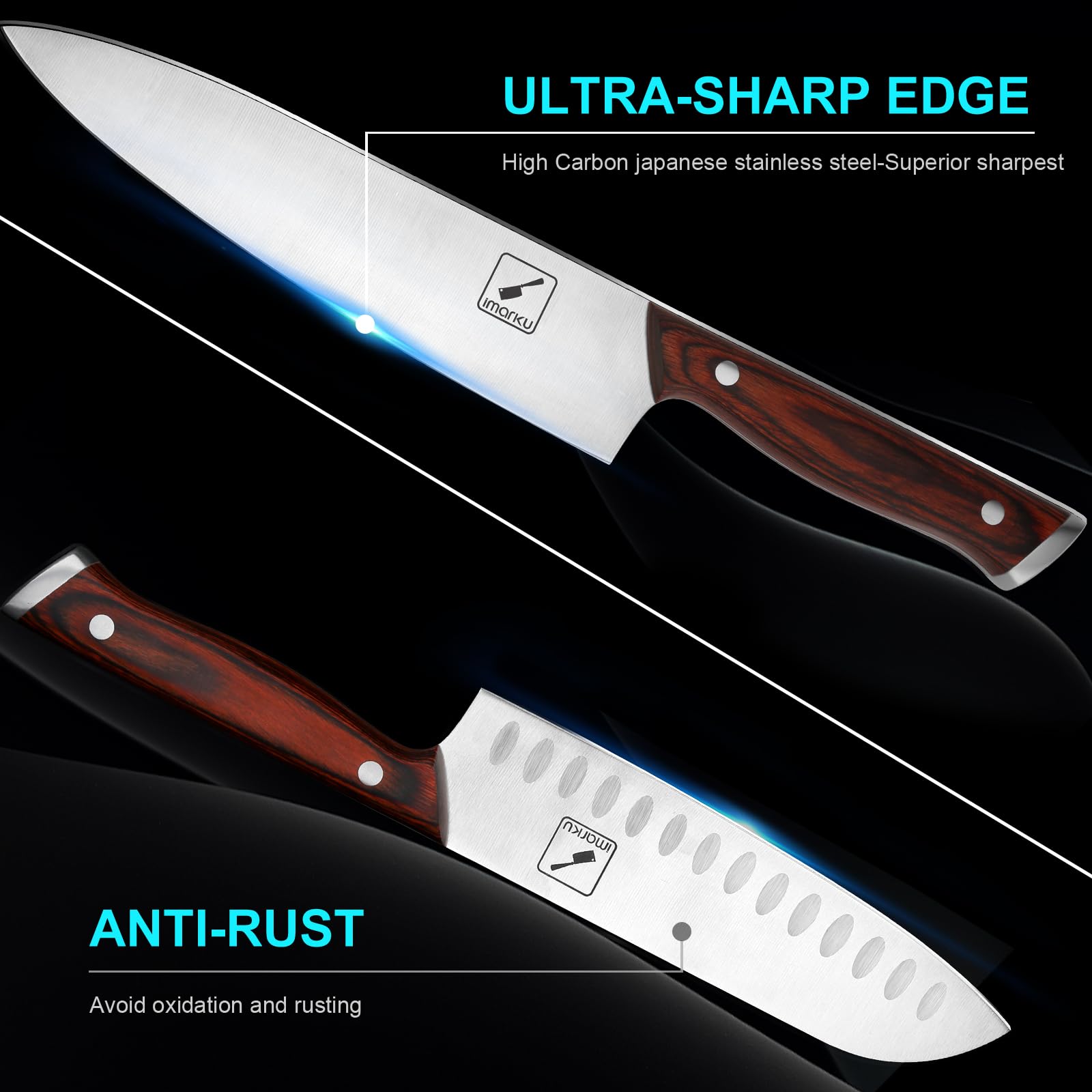 Imarku 16-Piece Japanese Kitchen Knife Set - Ultra Sharp High Carbon Stainless Steel Chef Knives with Knife Block & Sharpener - Perfect for Home Cooking, Professional Chefs & Food Preparation