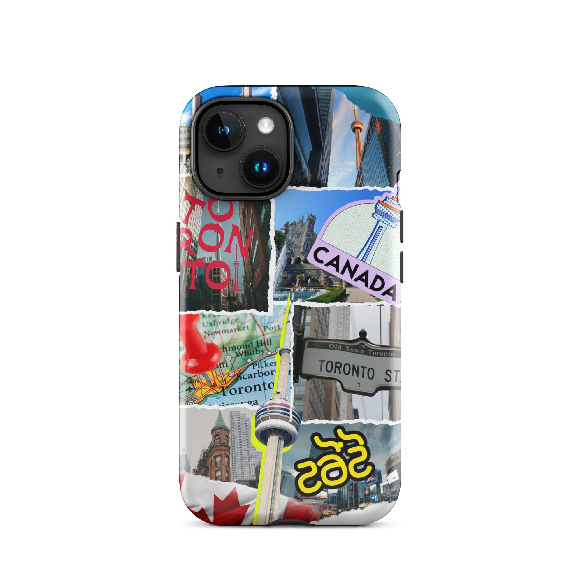 Premium Toronto Skyline Collage iPhone Case - Durable Protective Cover for iPhone 12/13/14/15 Pro Max - Perfect Gift for Travel Lovers & Cityscape Enthusiasts (Use at Home, Office or While Traveling)