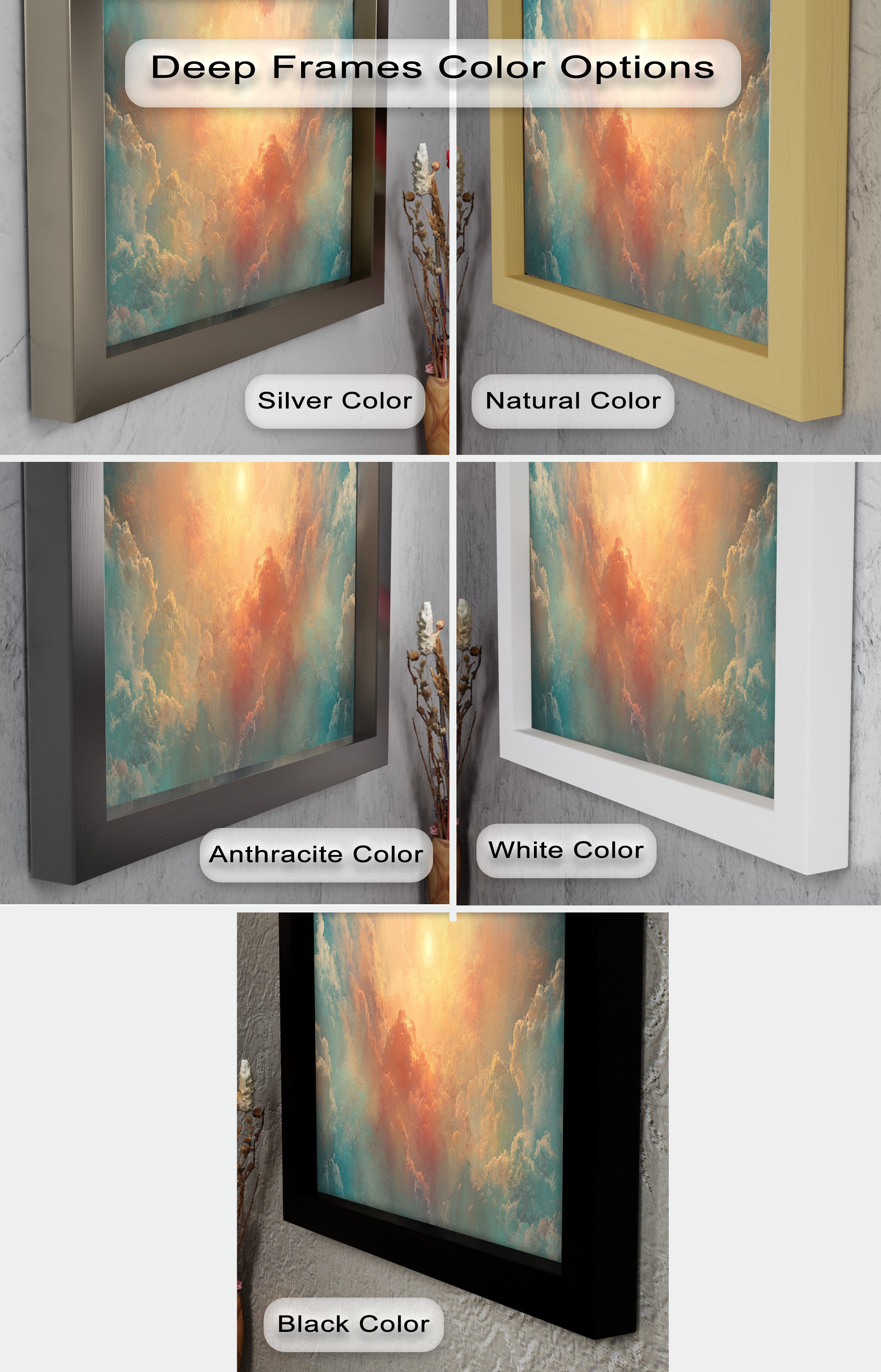 Abstract Sky and Sunlight Framed Oil Painting - Handmade Wall Art for Living Room, Bedroom & Office Decor