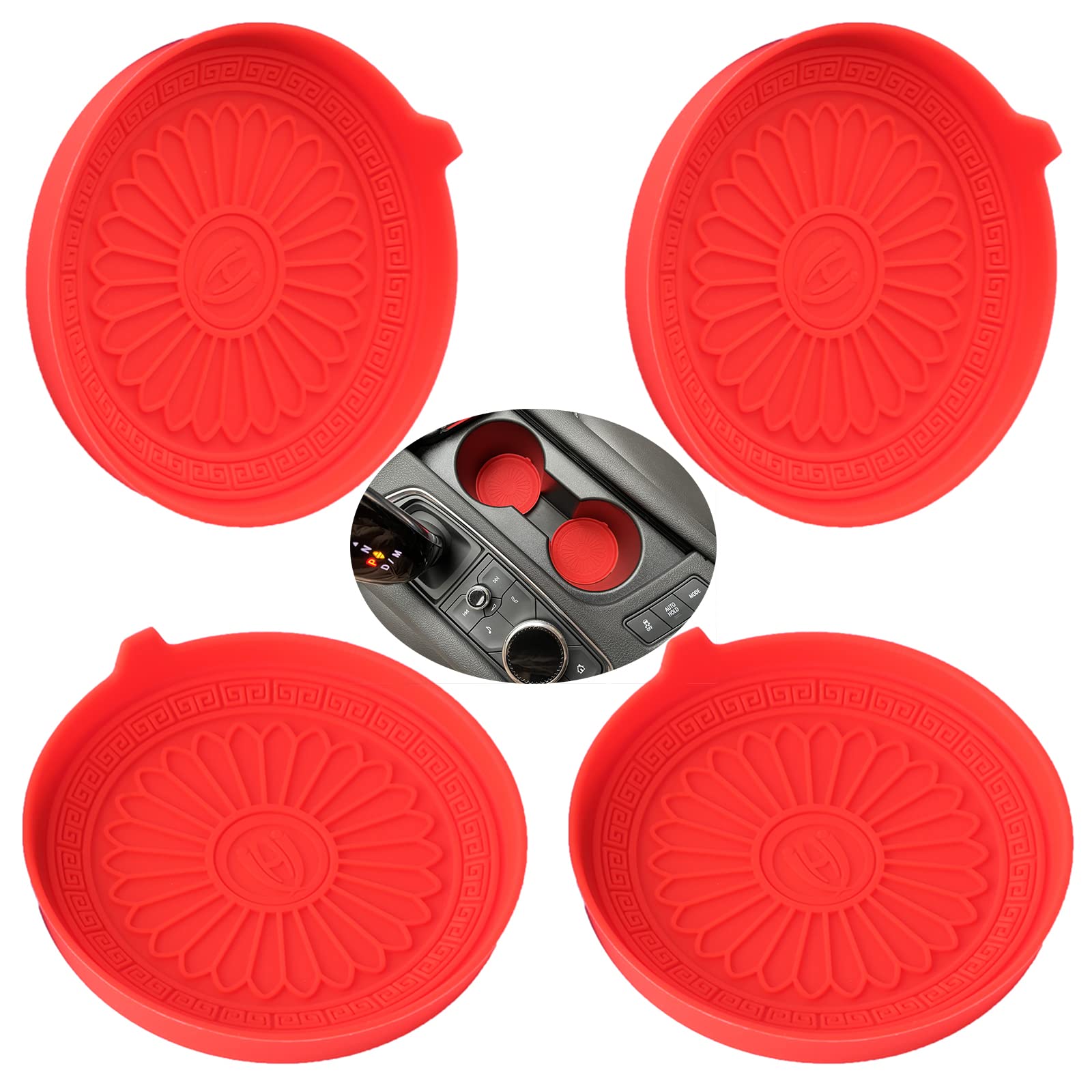 4-Pack Universal 3-Inch Silicone Car Cup Holder Coasters - Non-Slip Soft Drink Mats for Most Vehicles, Red - Perfect for Coffee, Soda & Water Bottles in Car, Truck or SUV