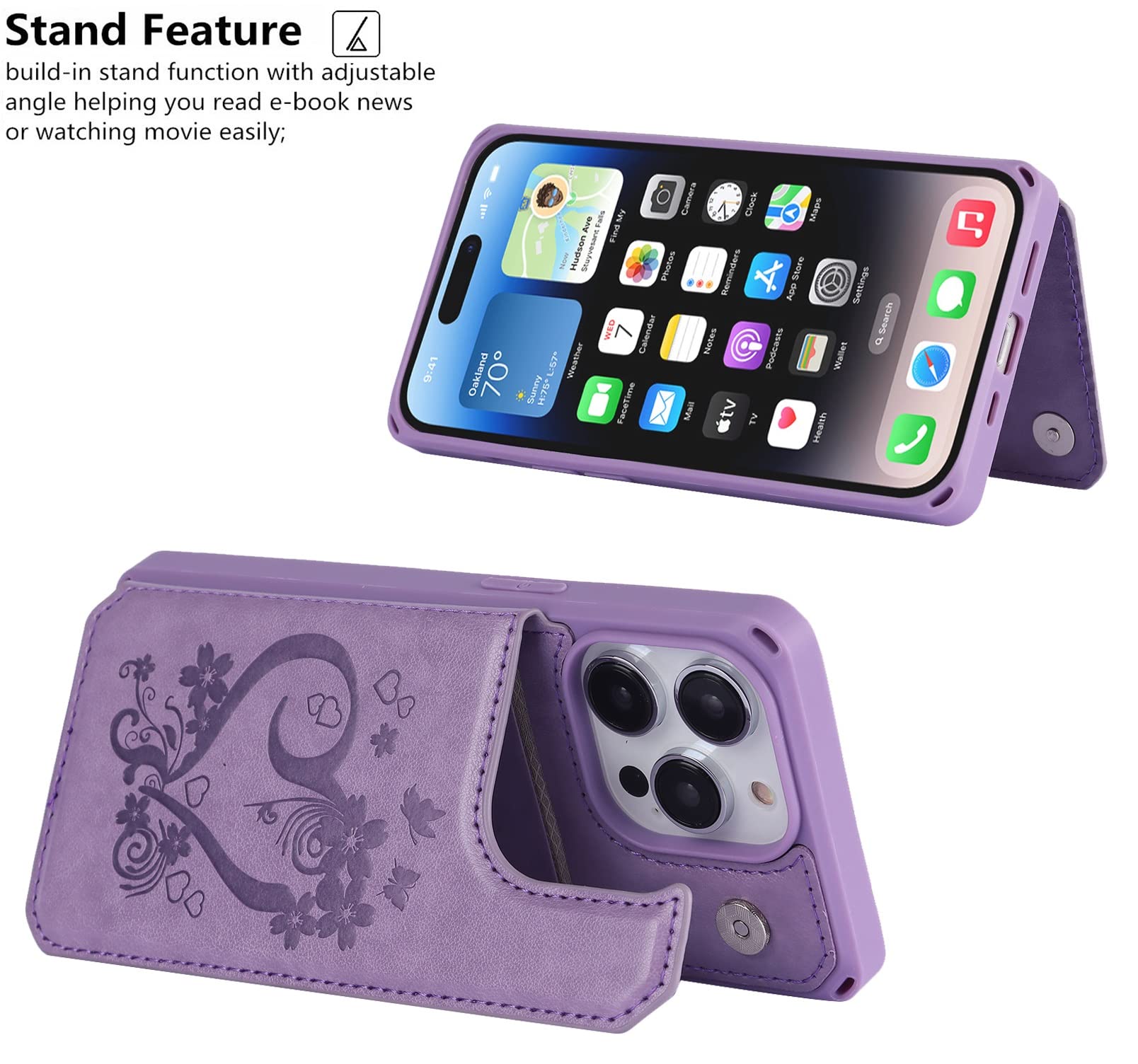 Premium RFID Blocking PU Leather Wallet Case for iPhone 14 Pro Max (6.7