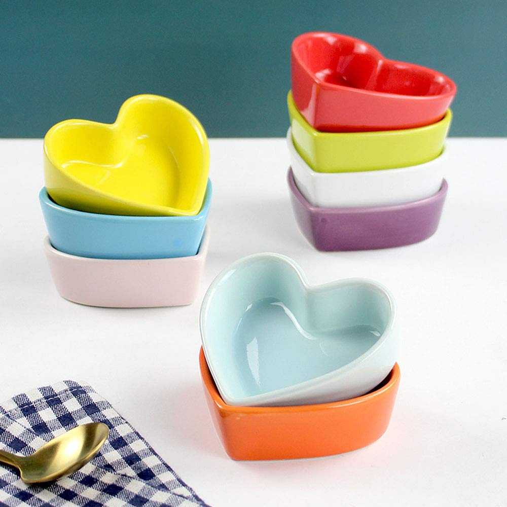 FUYU Heart Shaped Ceramic Ramekin Bowls - 4-Piece Set for Souffle, Pudding, Snacks & Dipping | Oven & Microwave Safe | Perfect for Valentine's Day, Parties & Home Decor