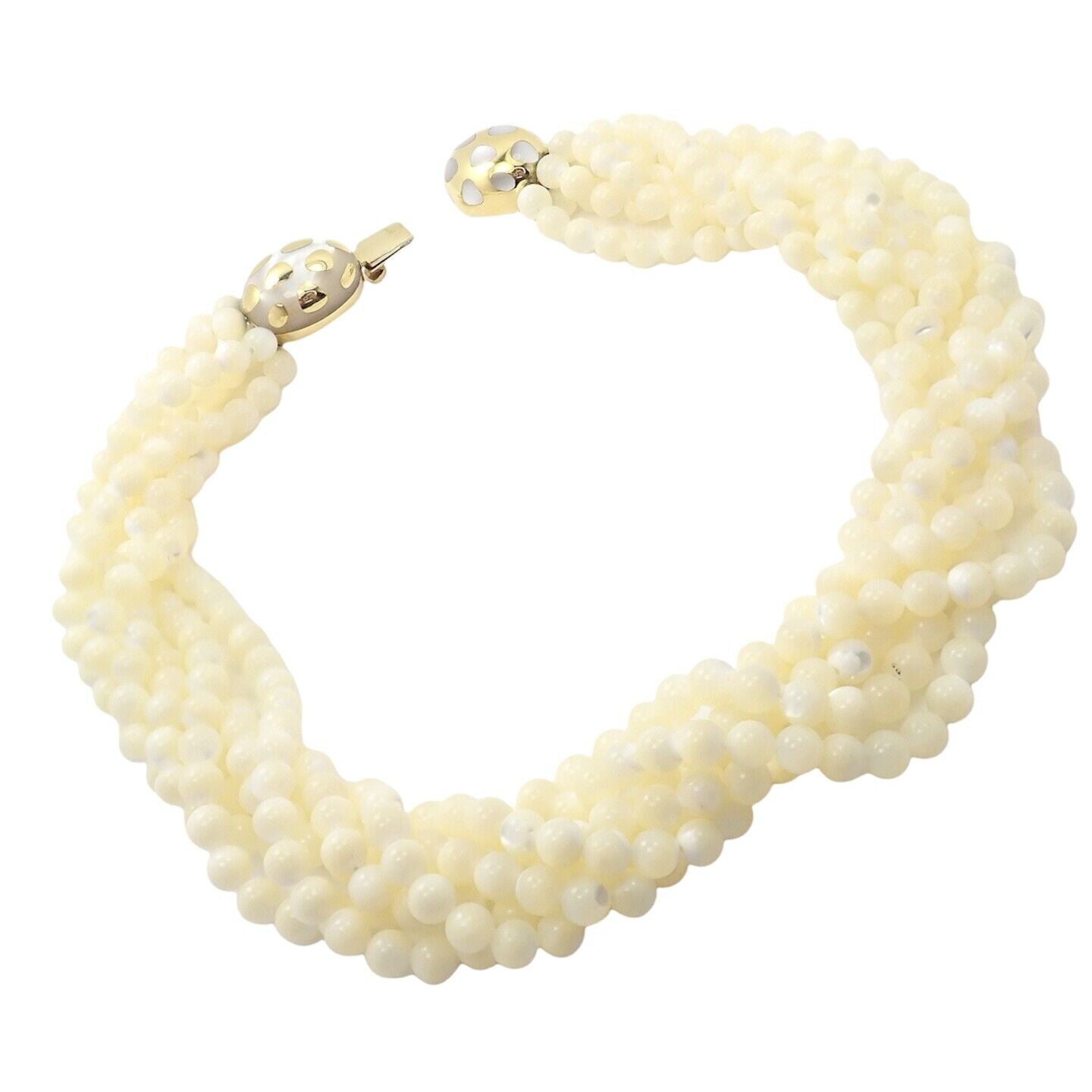 Tiffany & Co Cummings 18K Gold Mother of Pearl Bead Torsade Inlaid Necklace - Elegant Jewelry for Women, Perfect for Weddings, Parties & Special Occasions