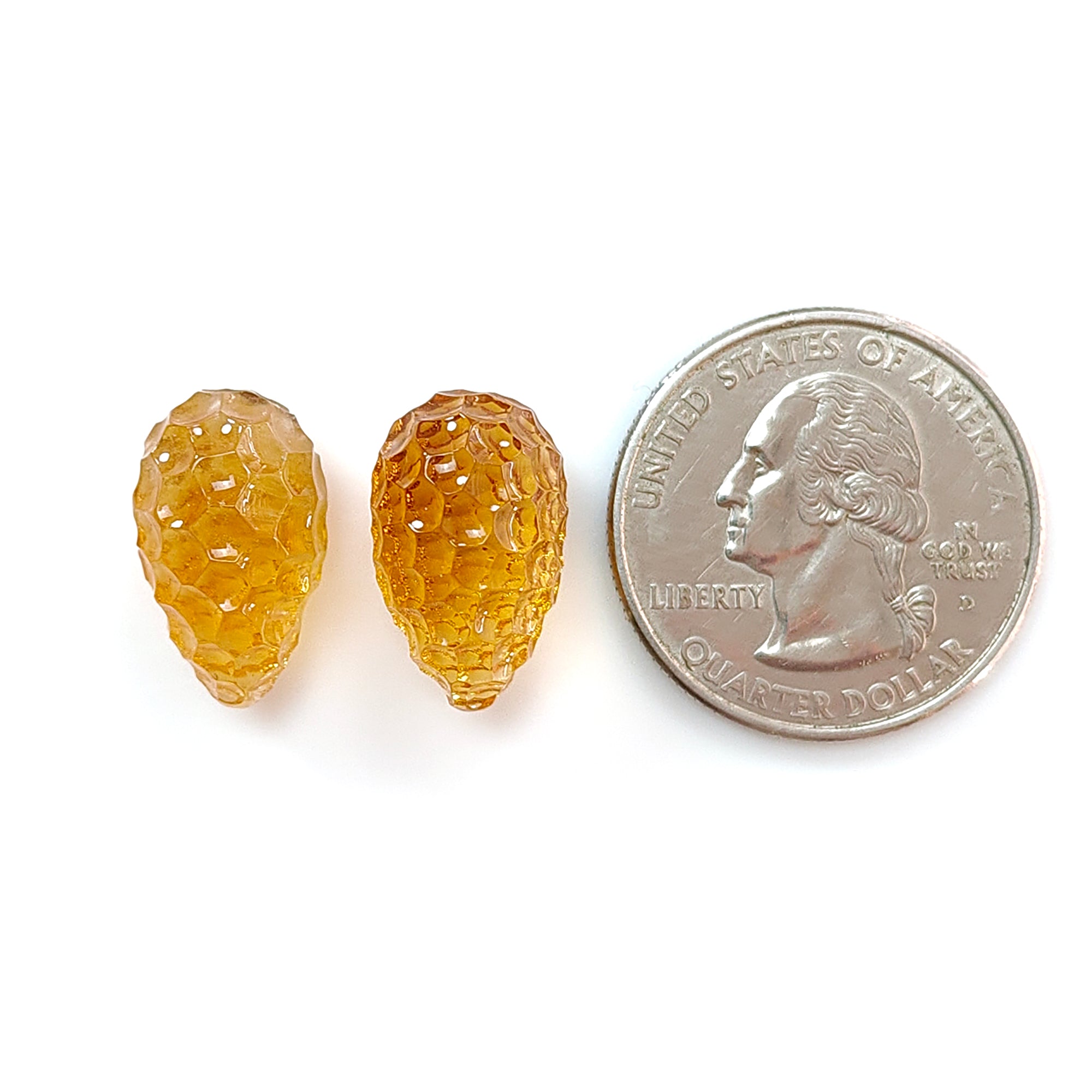 Natural Untreated Yellow Citrine Gemstone Carving - 22.70cts Hand Carved Teardrop Shape 17mm Pair, November Birthstone Jewelry for Necklace Pendant & Earrings - Perfect Gift for Birthdays, Anniversaries and Spiritual Healing