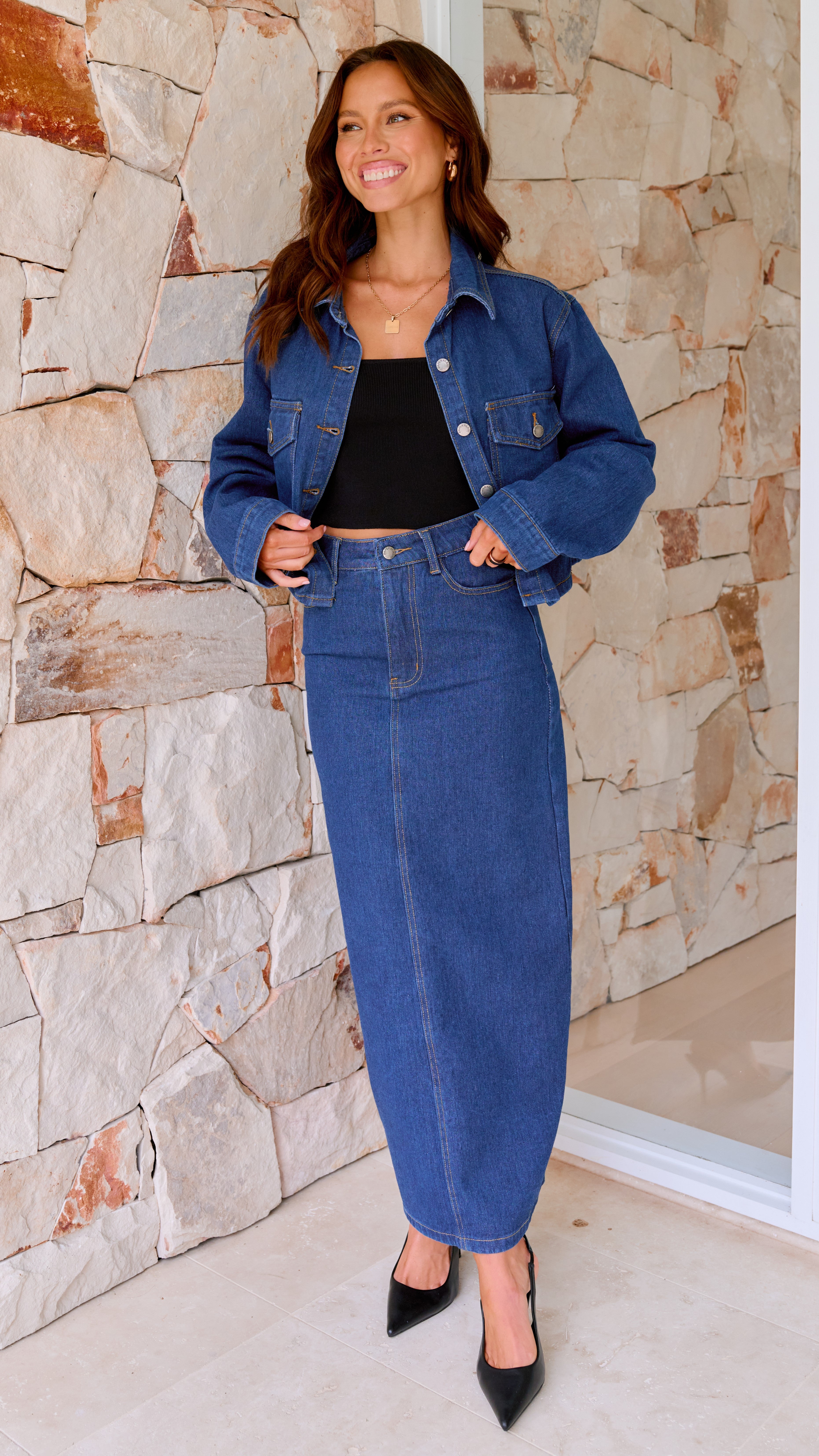 Fiona Women's Denim Maxi Skirt - Indigo Blue Long Flowy Skirt for Casual Wear, Beach, and Summer Outfits