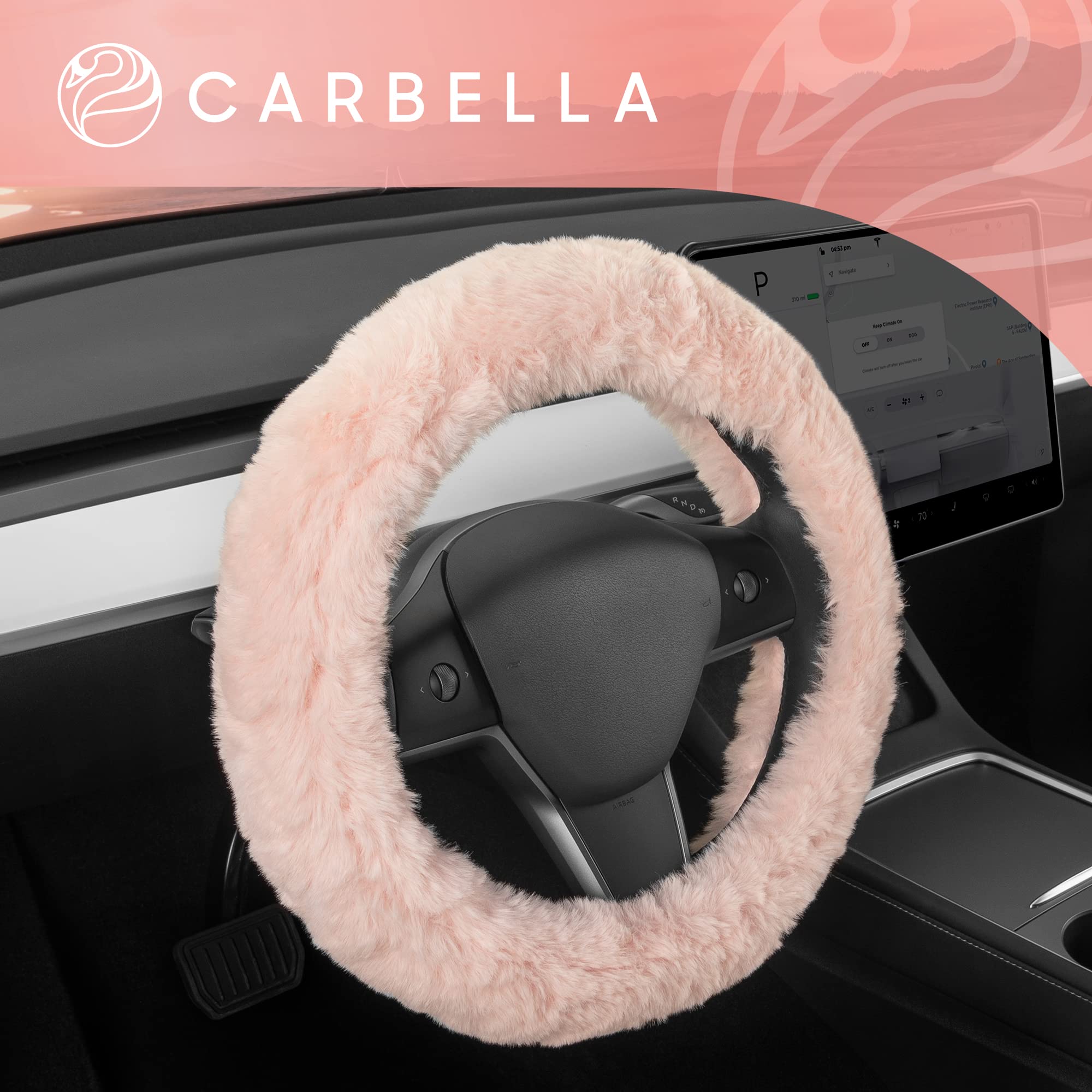 Soft Pink Fuzzy Steering Wheel Cover - Standard 15 Inch Universal Fit for Most Cars, Cute Faux Fur Steering Wheel Protector with Plush Fluffy Touch - Perfect Car Accessory for Women - Great for Winter Driving & Stylish Interior Upgrade