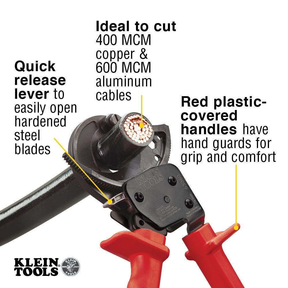 Klein Tools Professional Cable Cutter Set - Heavy Duty Copper, Aluminum & Communication Wire Cutters - Ideal for Electrical Work, Network Installation & DIY Projects