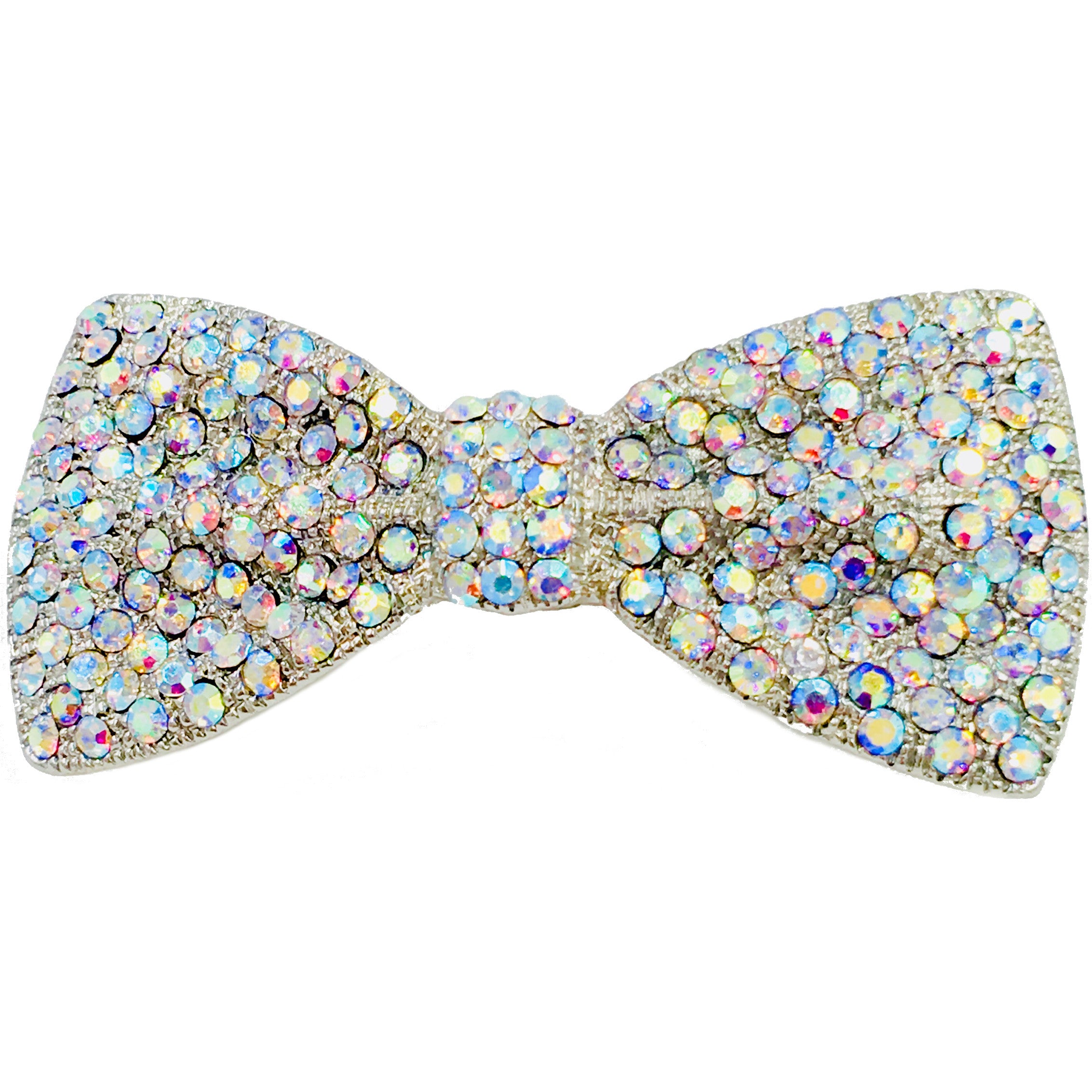 Elegant Rhinestone Crystal Bow Tie Barrette - Silver Base with Pink, Red, Purple, Blue, Green, Brown & Clear AB Colors | Perfect for Weddings, Parties, Prom & Special Occasions