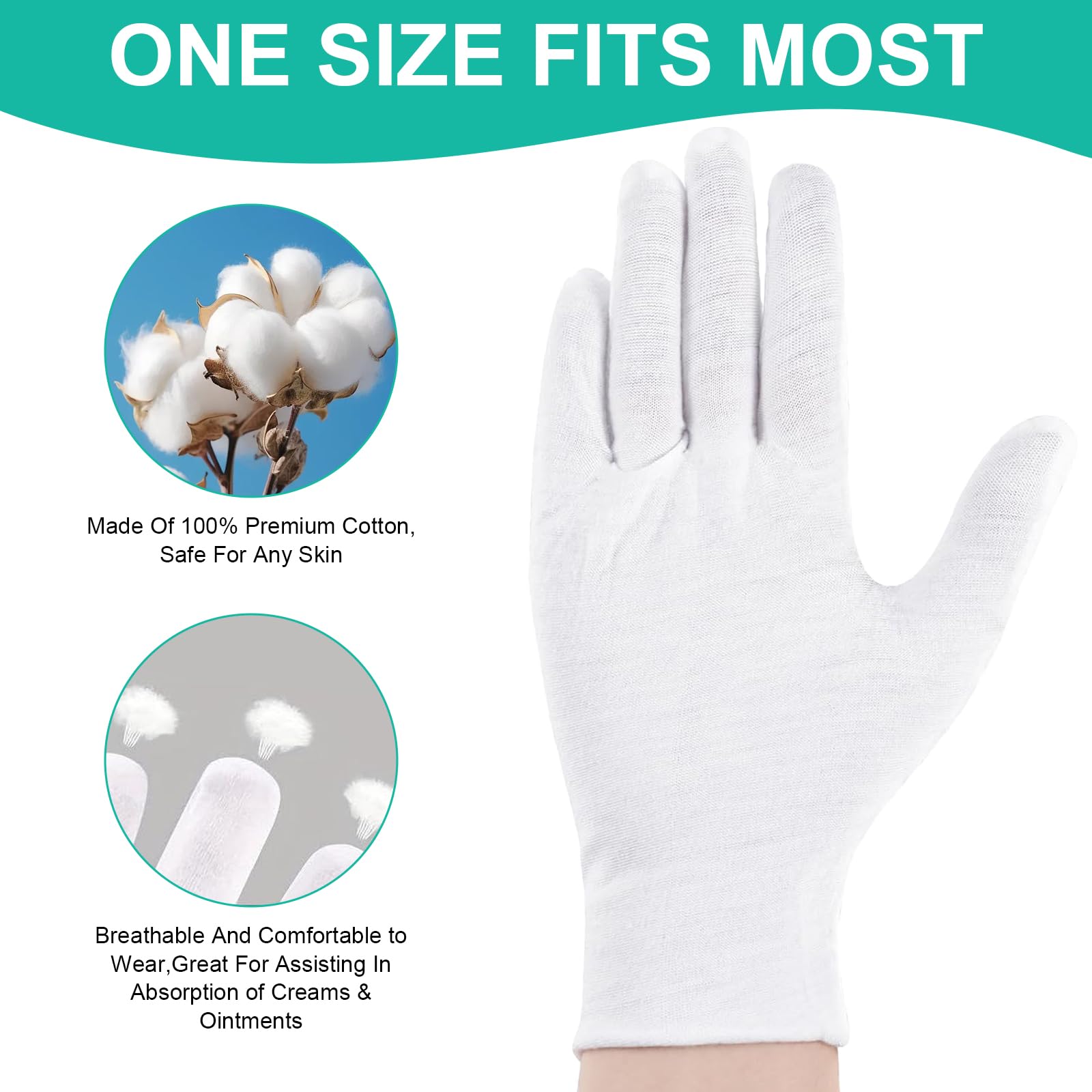 40 Pcs White Cotton Gloves for Eczema & Dry Hands Relief - Moisturizing Gloves for Men & Women (Large Size) - Perfect for Nighttime Skincare & Hand Treatment