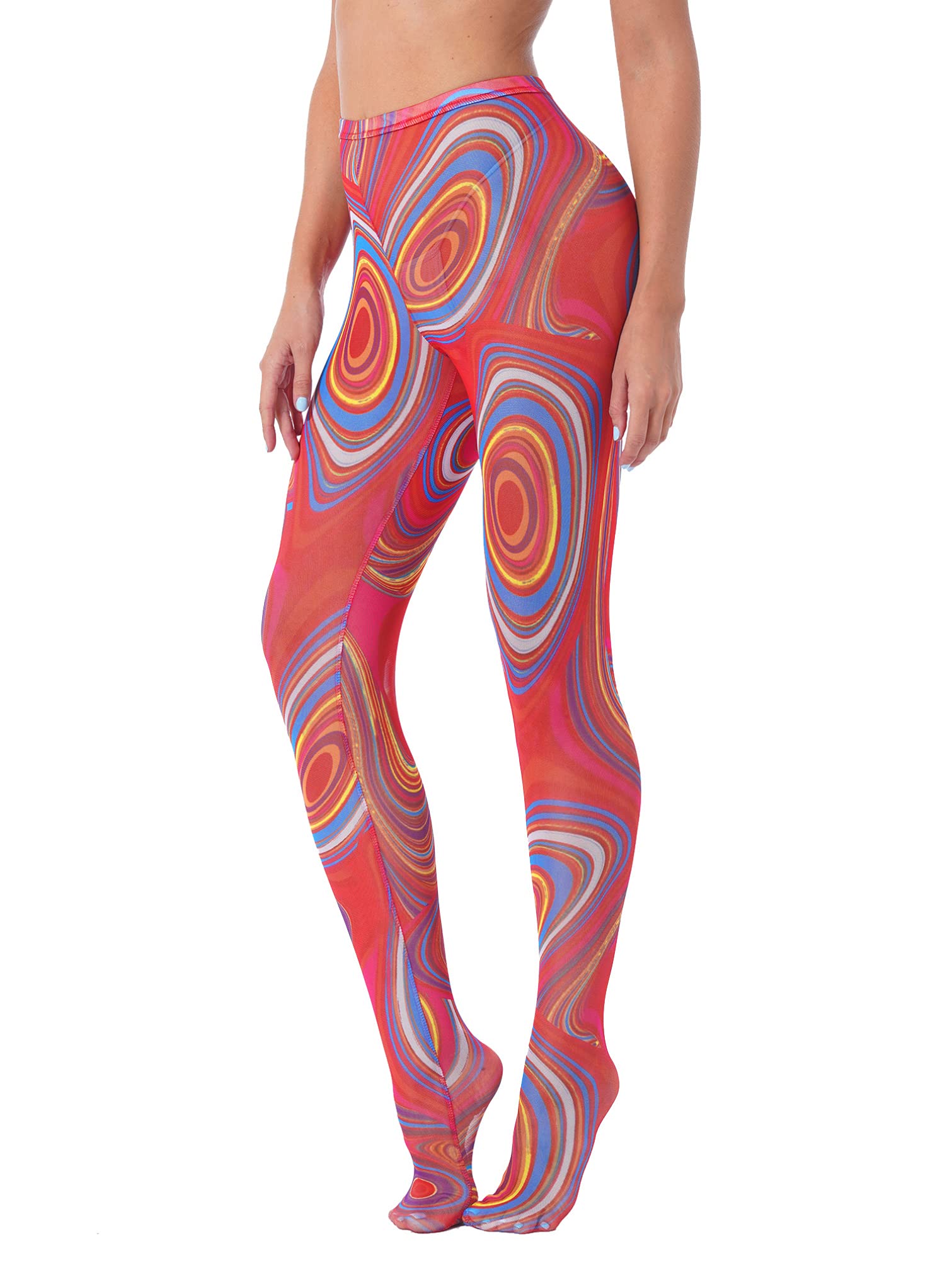 iiniim Women's High Waist Tie Dye Mesh Sheer Leggings - Stretchy Yoga Pants for Workout, Running & Club Wear - Sexy Tights & Stockings for Fashion & Dance