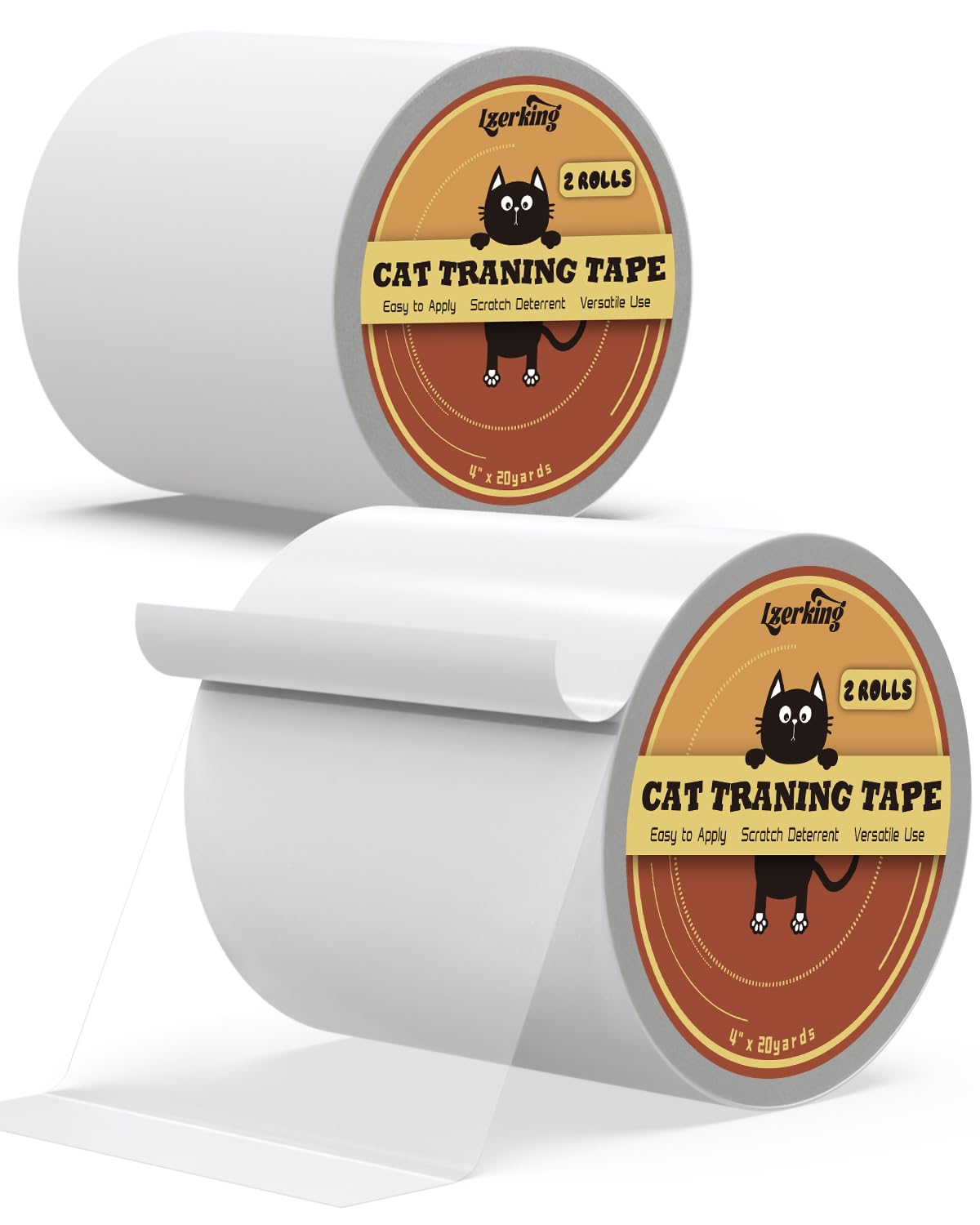 2 Rolls Clear Double-Sided Cat Scratch Tape - 4in×20 Yards Furniture Protector & Scratch Control for Sofa, Walls, Doors | Cat Repellent Tape for Pet Owners
