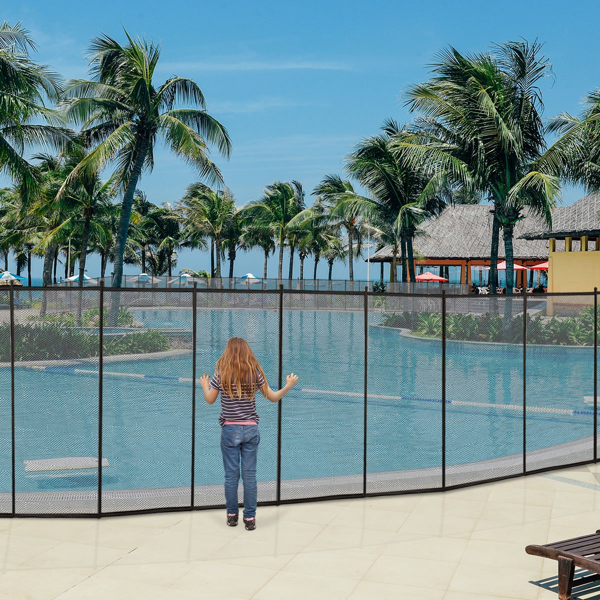 **Giantex 4ft x 48ft Black In-Ground Pool Safety Fence - Easy DIY Installation Mesh Barrier for Swimming Pools | Perfect for Backyard, Family, and Pet Safety**